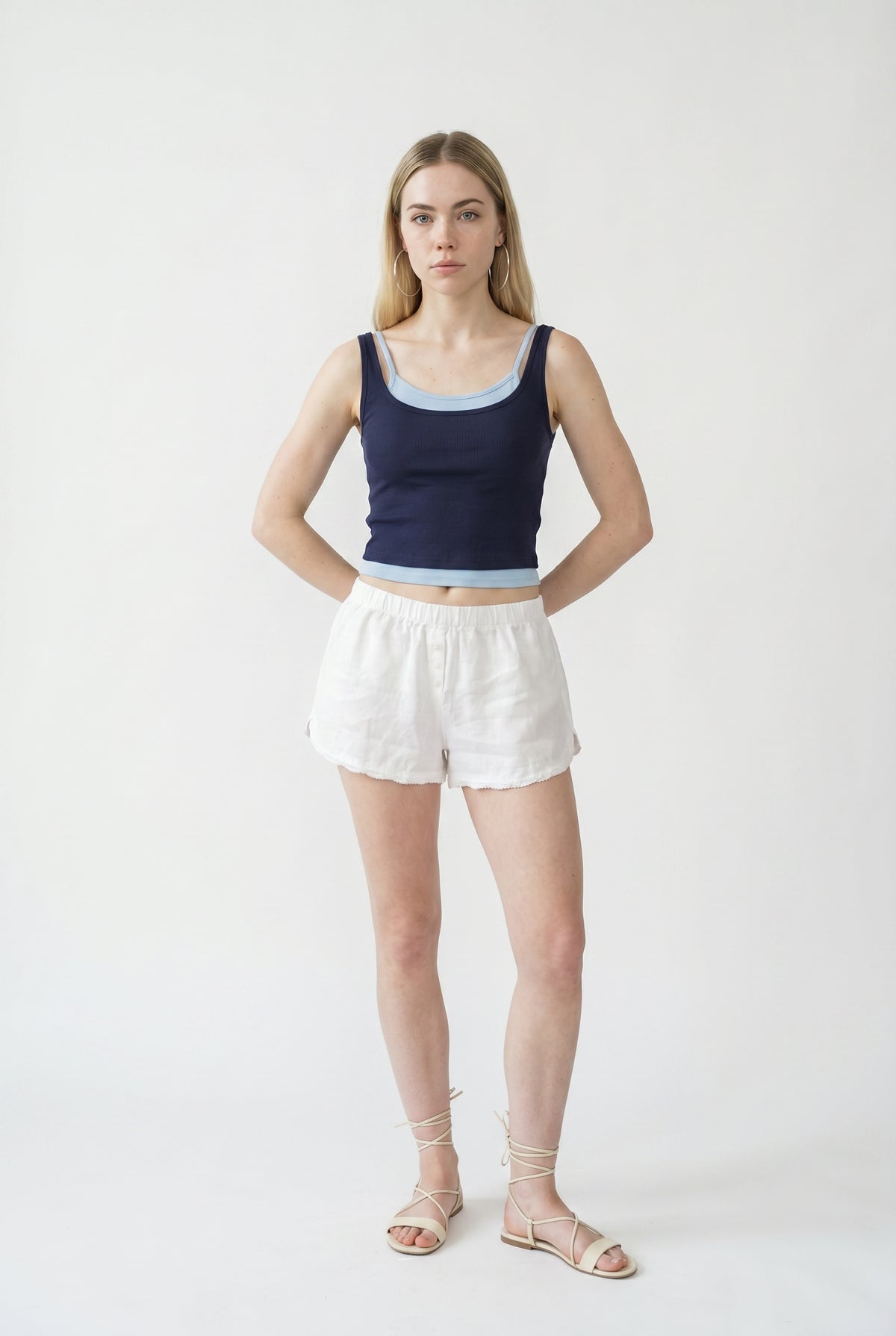 White Linen Pull-On Shorts