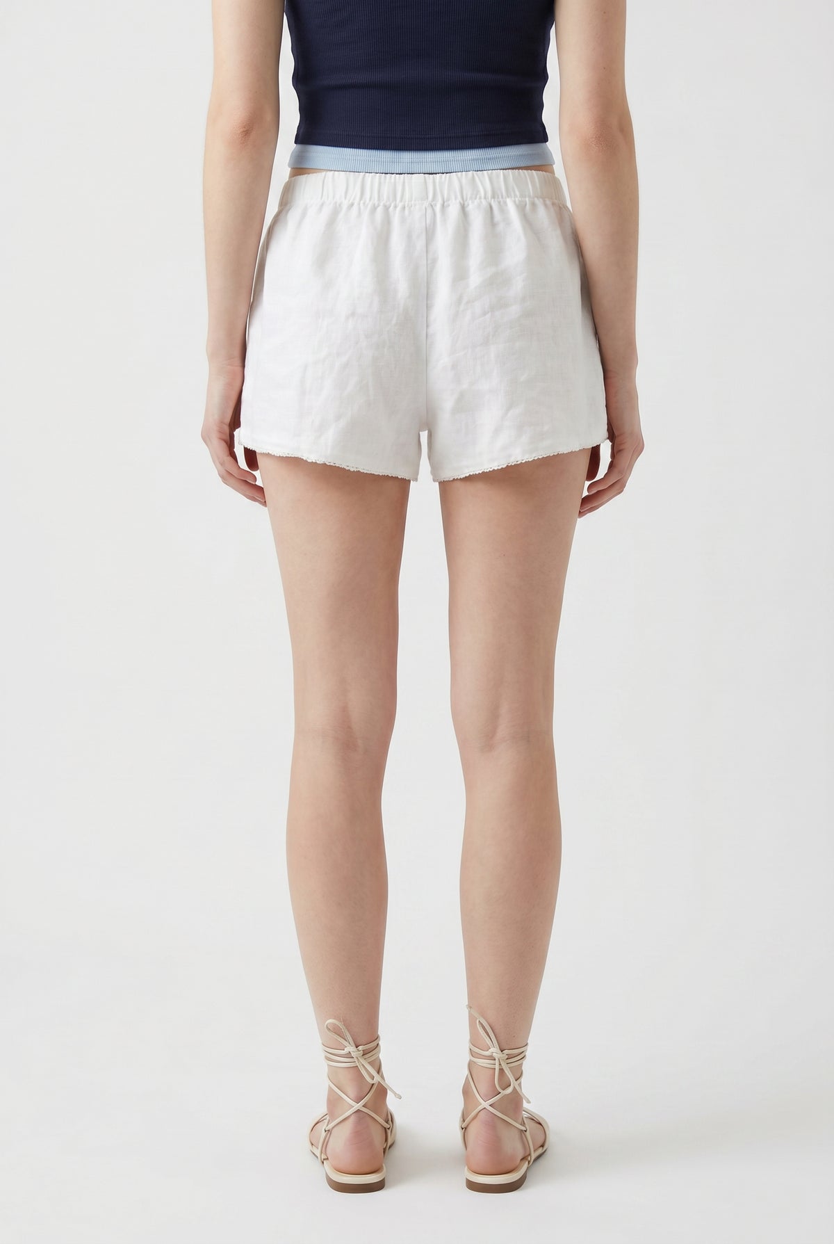 White Linen Pull-On Shorts
