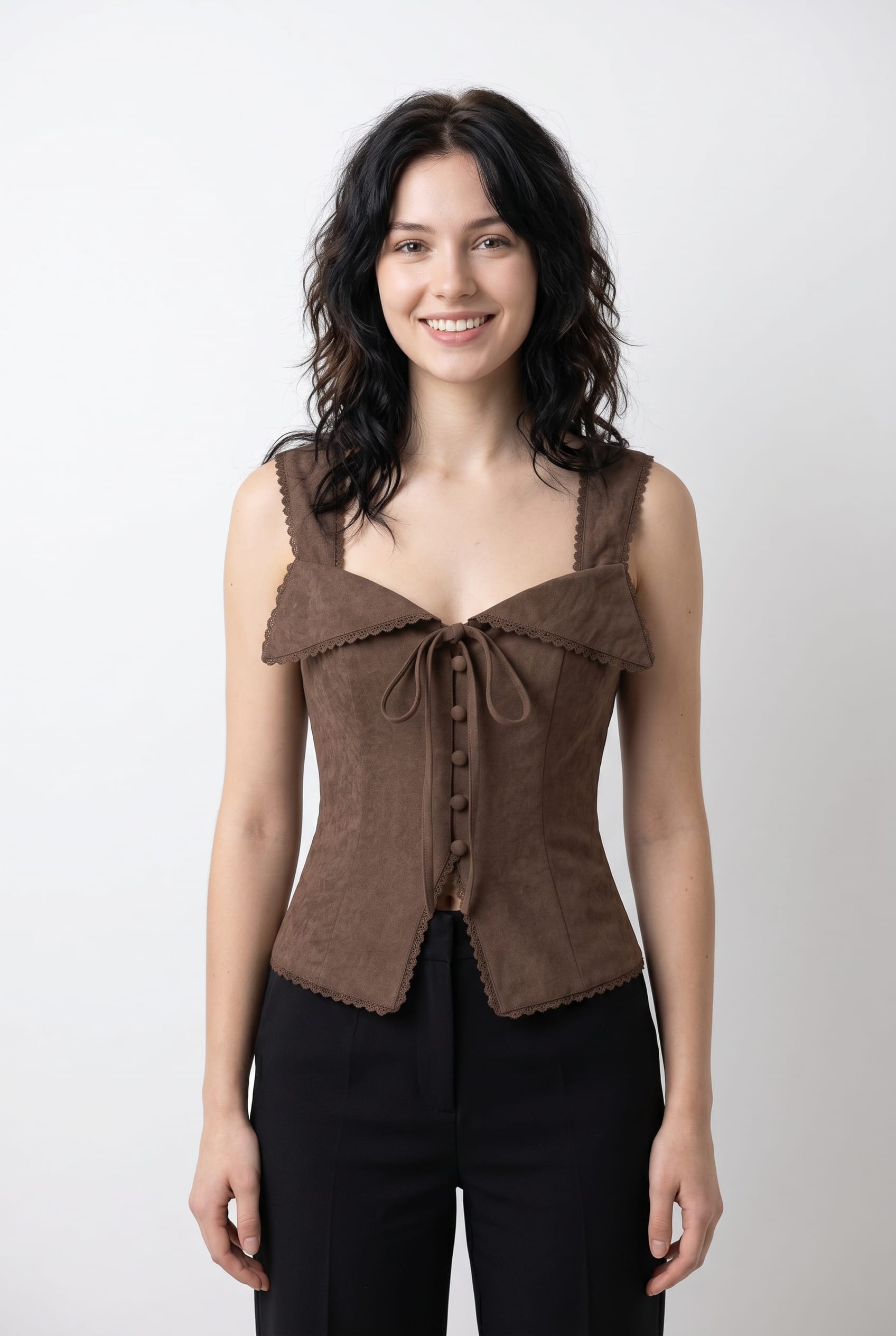 Taupe Linen Corset Top with Ties