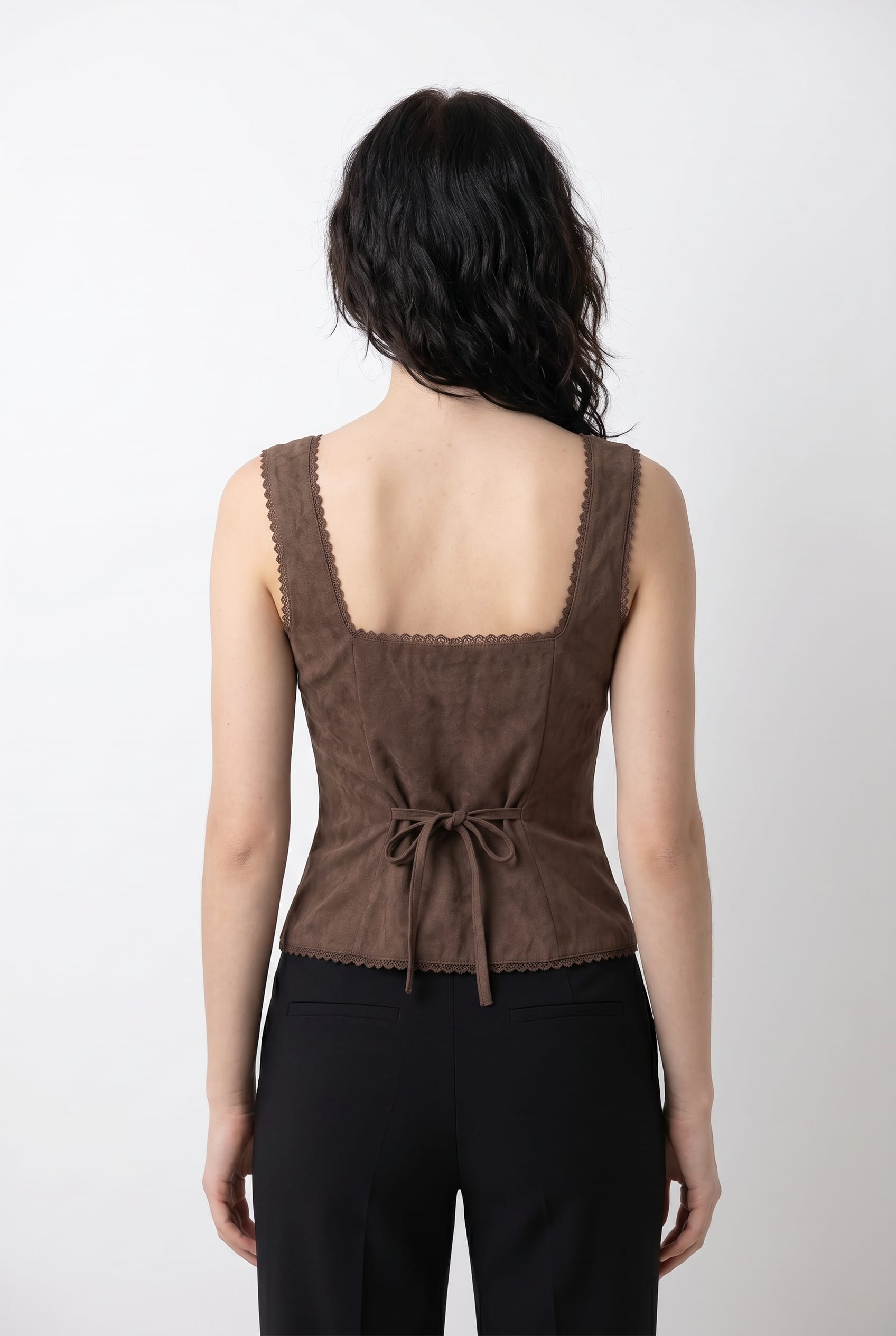 Taupe Linen Corset Top with Ties