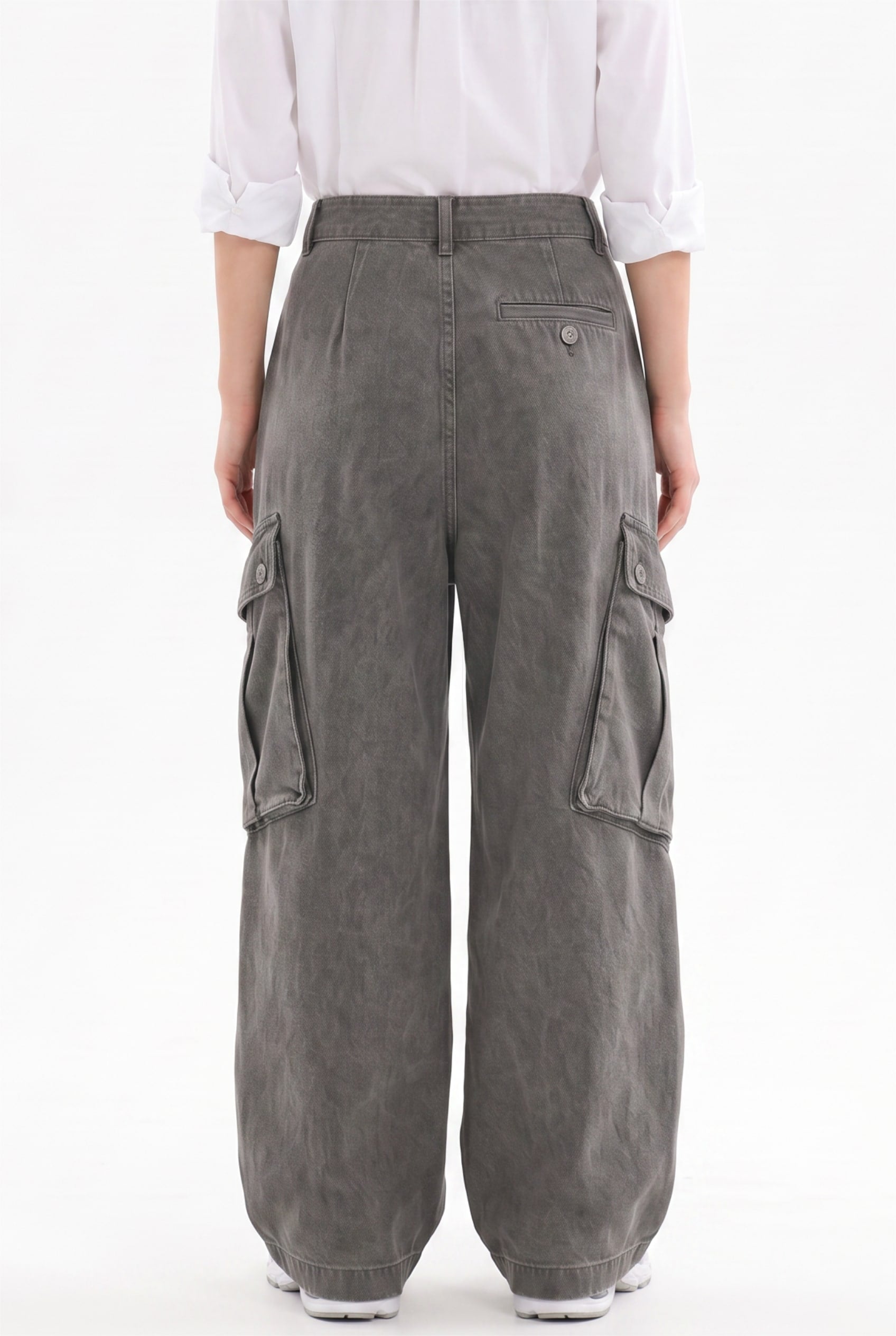 Charcoal Grey Wide-Leg Cargo Trousers