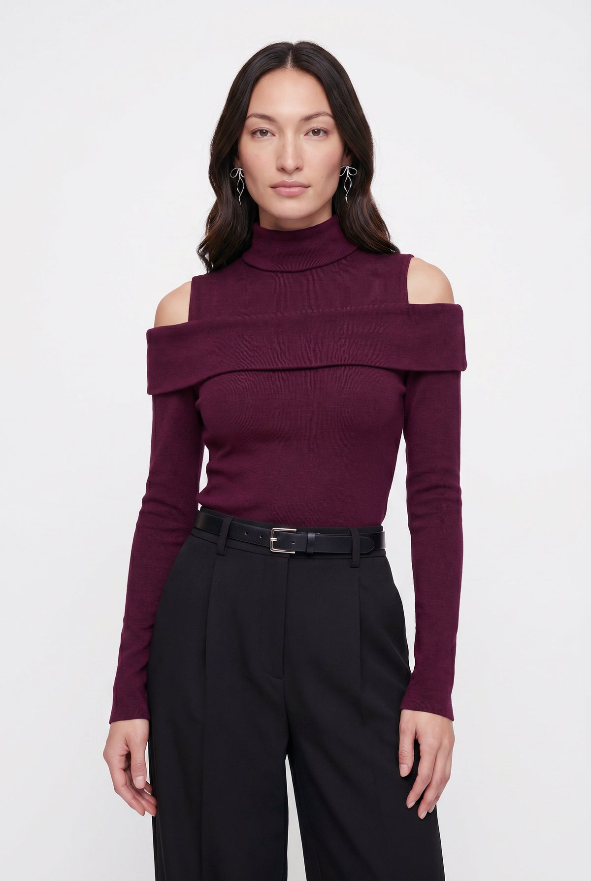 Purple Cold Shoulder Turtleneck Top