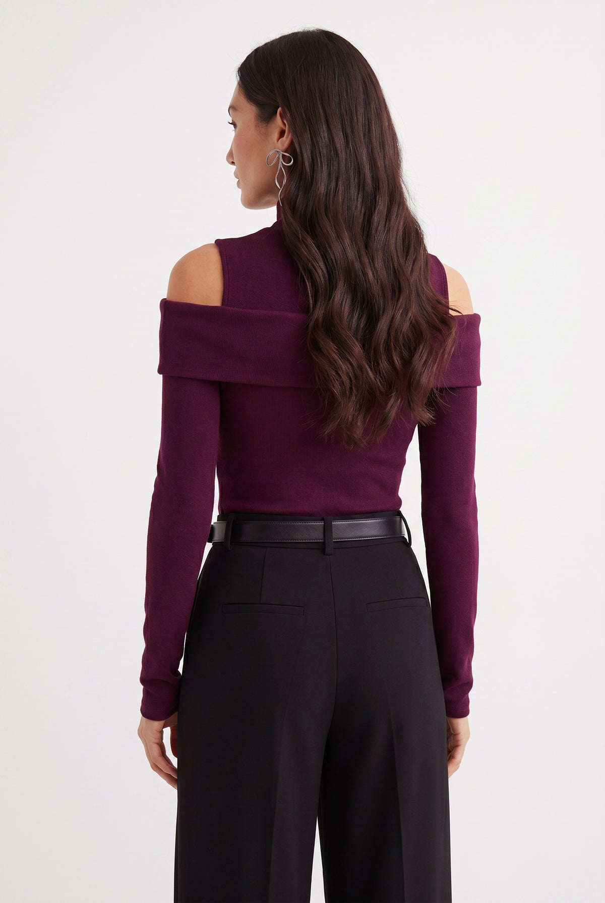 Purple Cold Shoulder Turtleneck Top