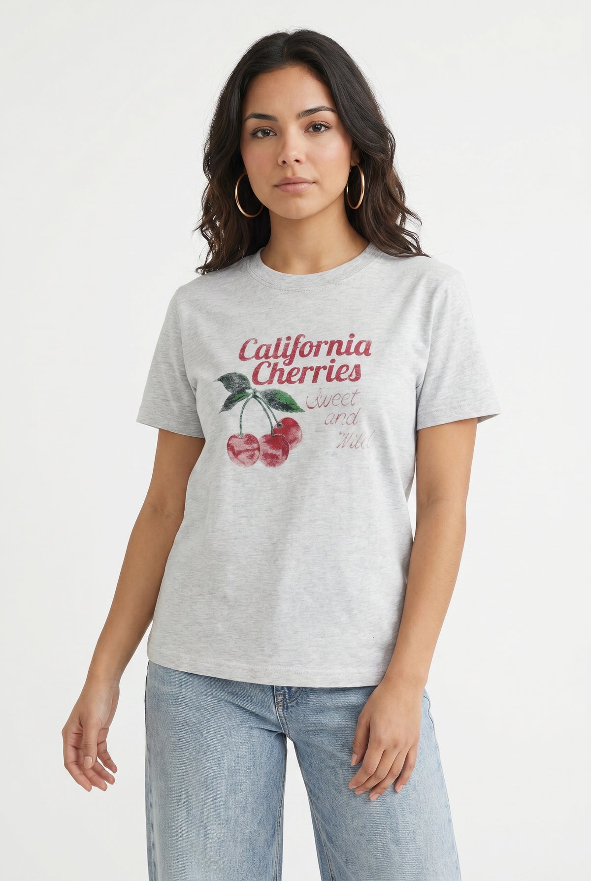 Gray Cherry Graphic Cotton T-Shirt