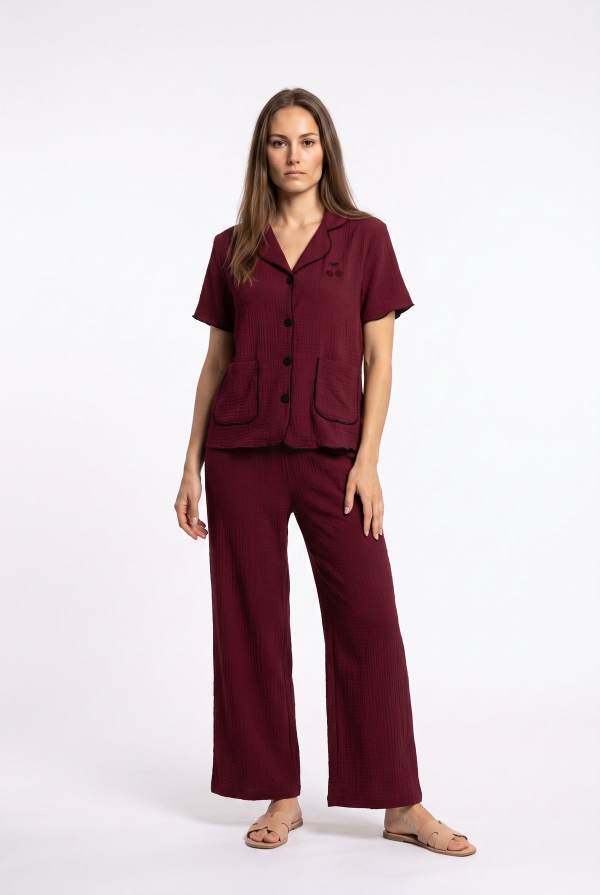 Burgundy Textured Relaxed Pyjama Set