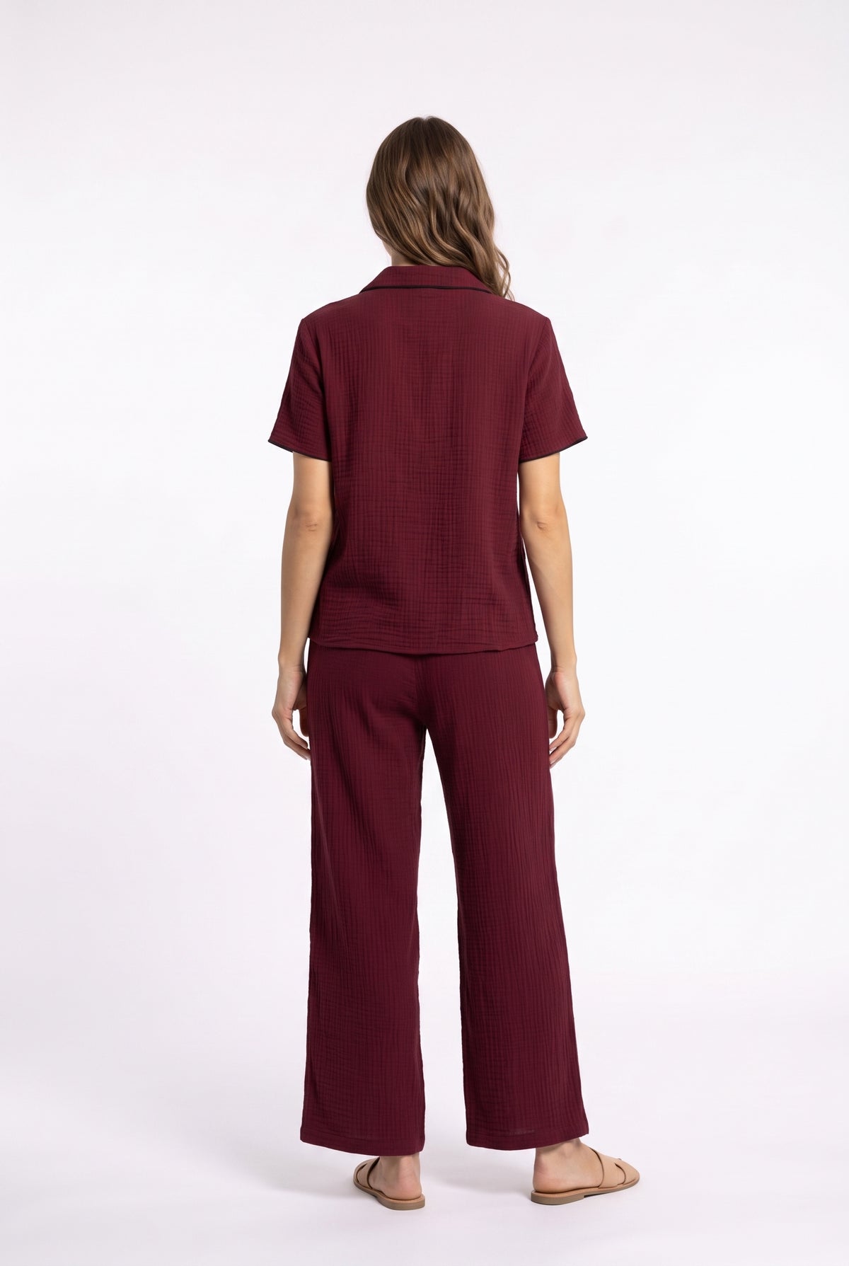 Burgundy Textured Relaxed Pyjama Set