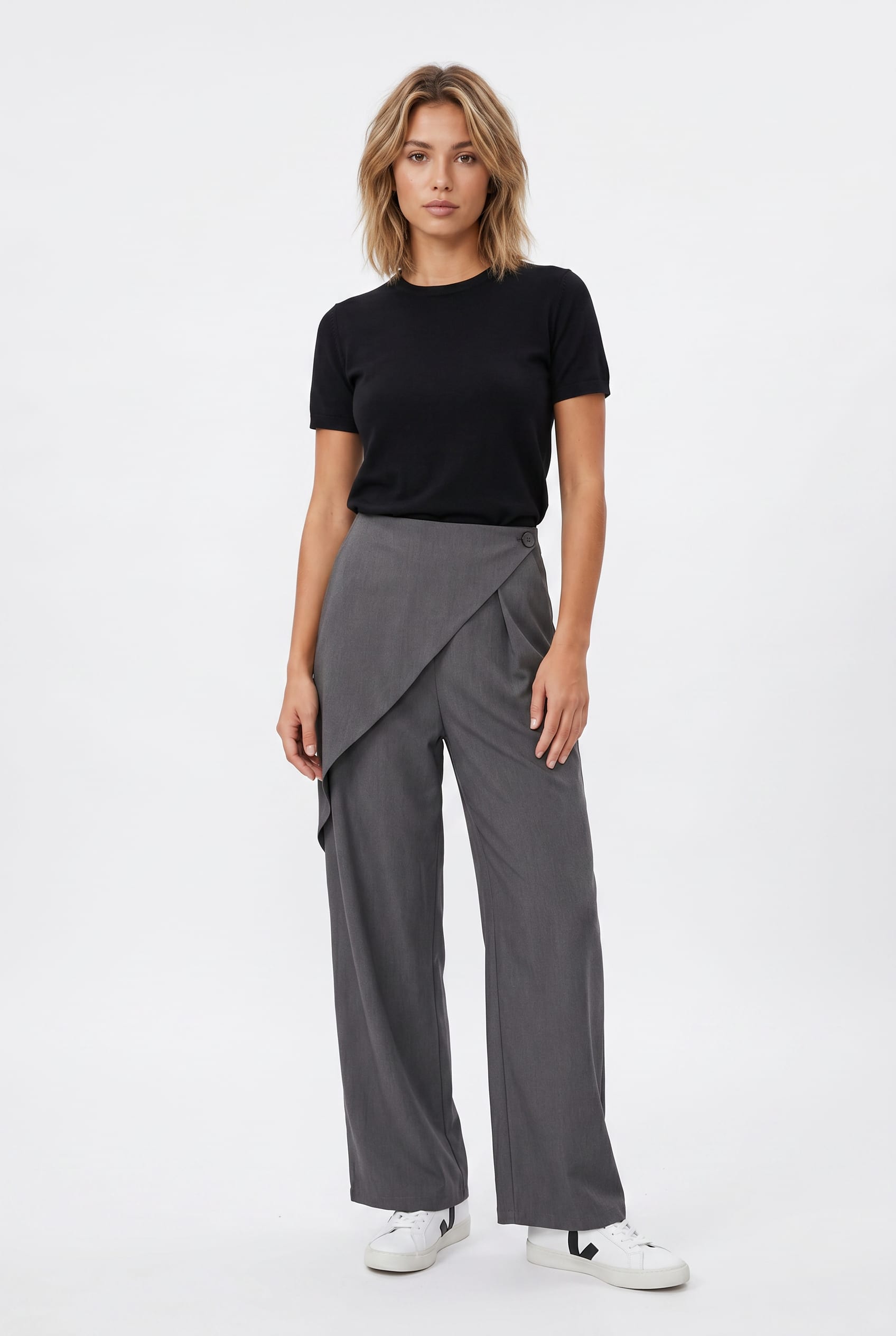 Charcoal Grey Wide Leg Wrap Trousers