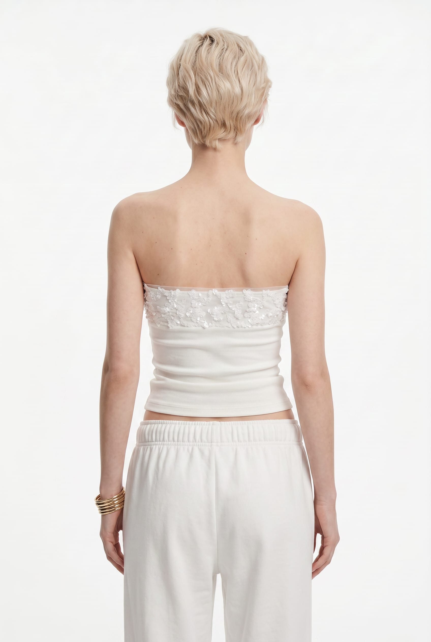 White Floral Embellished Tube Top