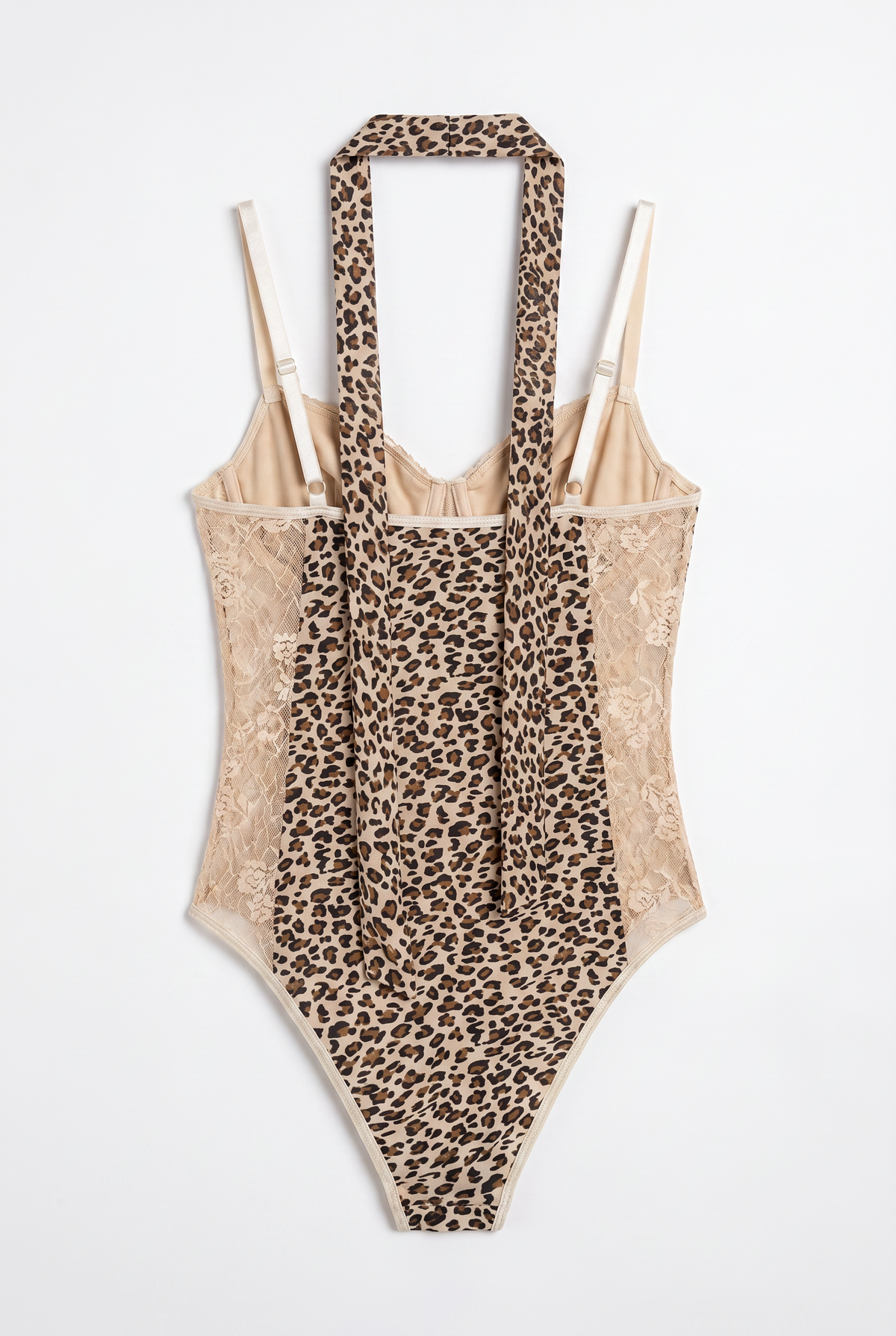 Beige Leopard Lace Corset Bodysuit
