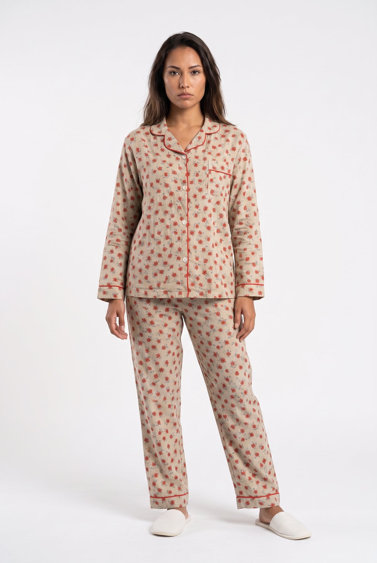 Beige Floral Print Pyjama Set