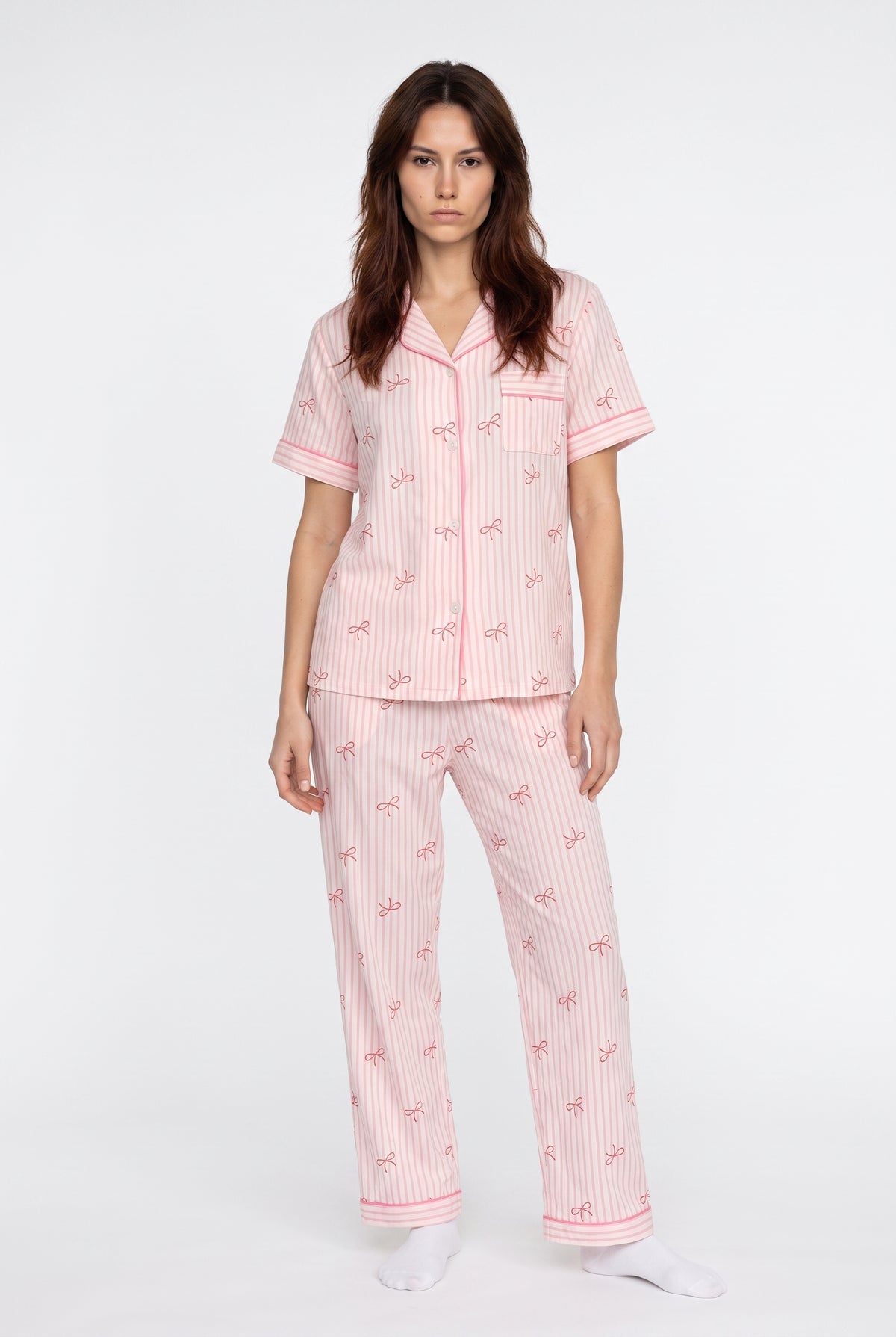 Pink Bow Print Pyjama Set