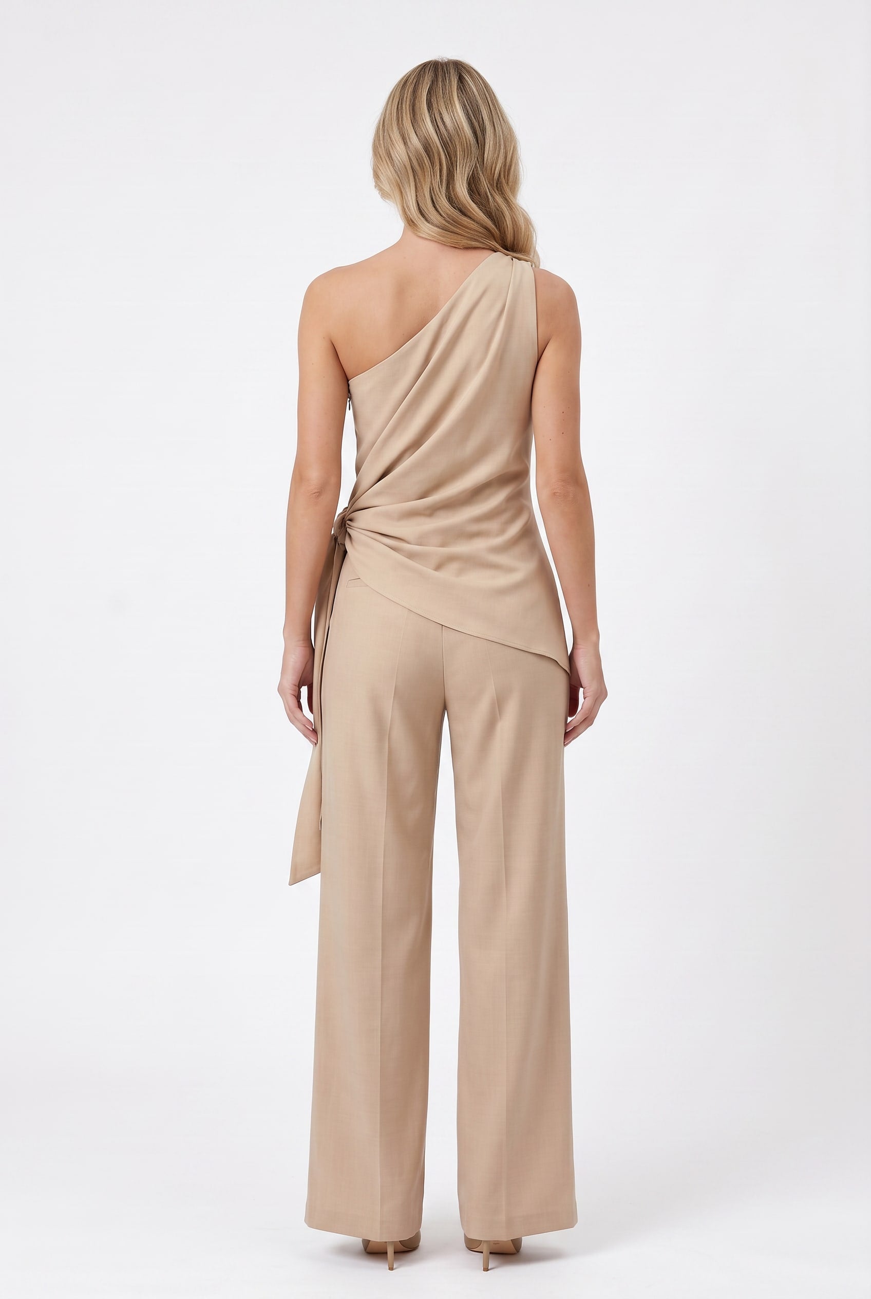 Beige One-Shoulder Wrap Co-ord Set