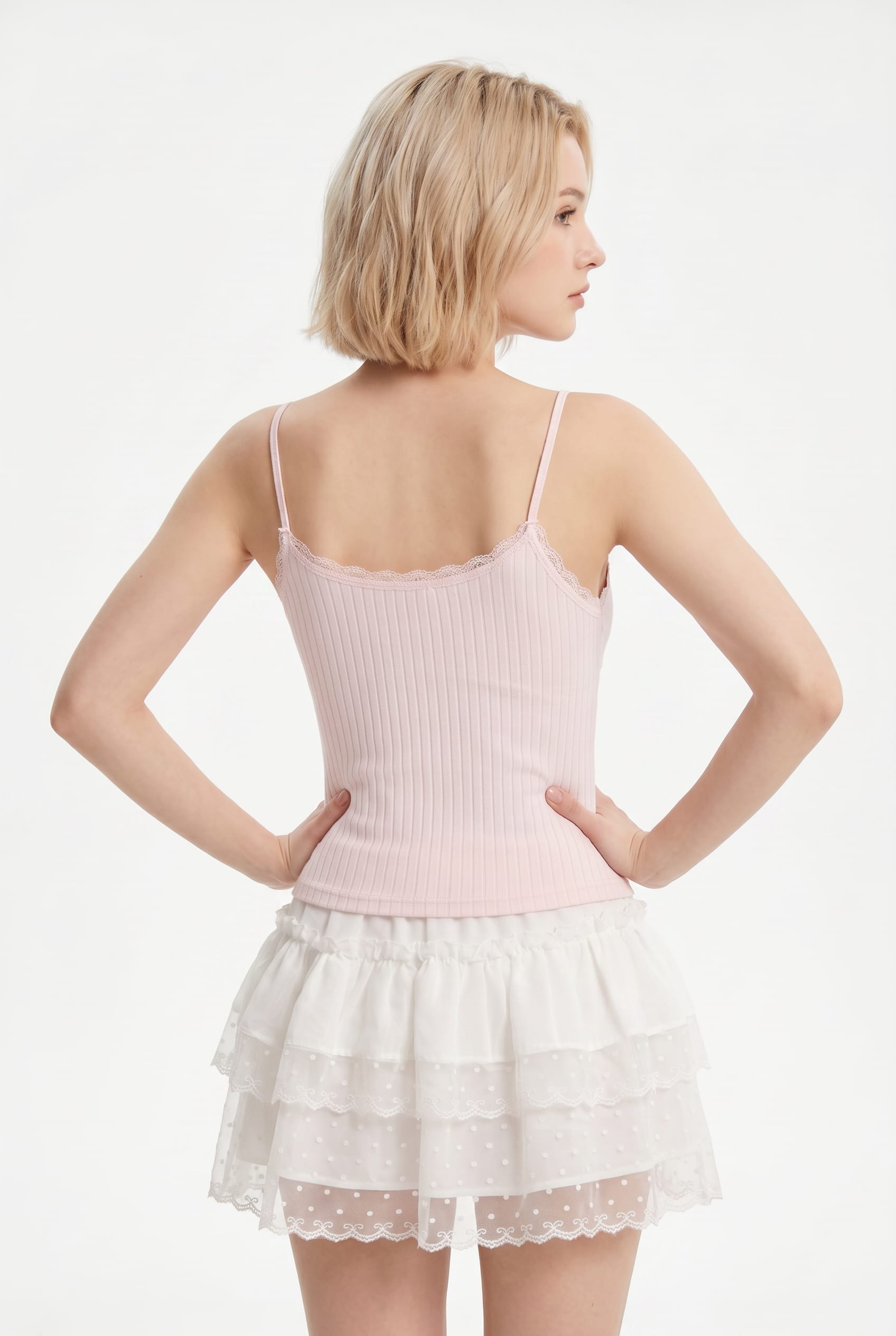 Blush Pink Ribbed Corset Camisole