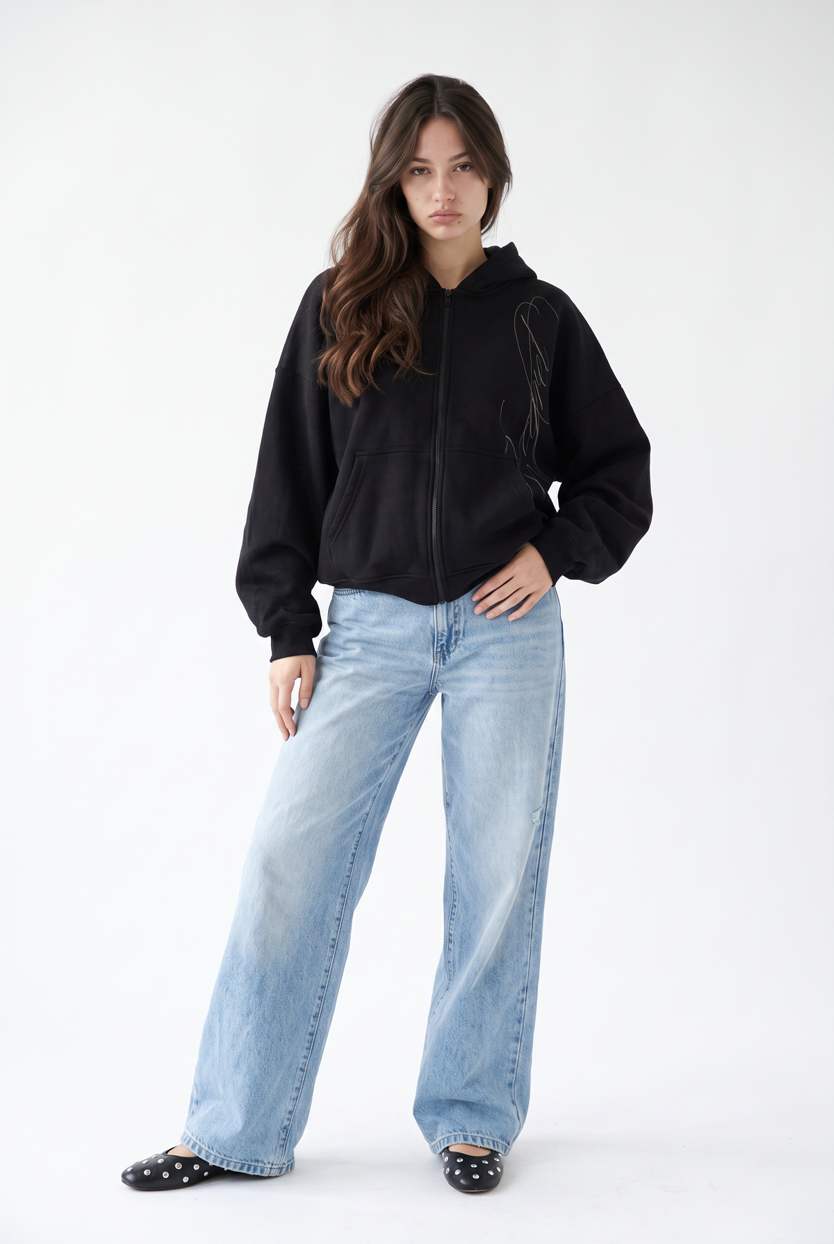 Black Oversized Zip-Up Hoodie