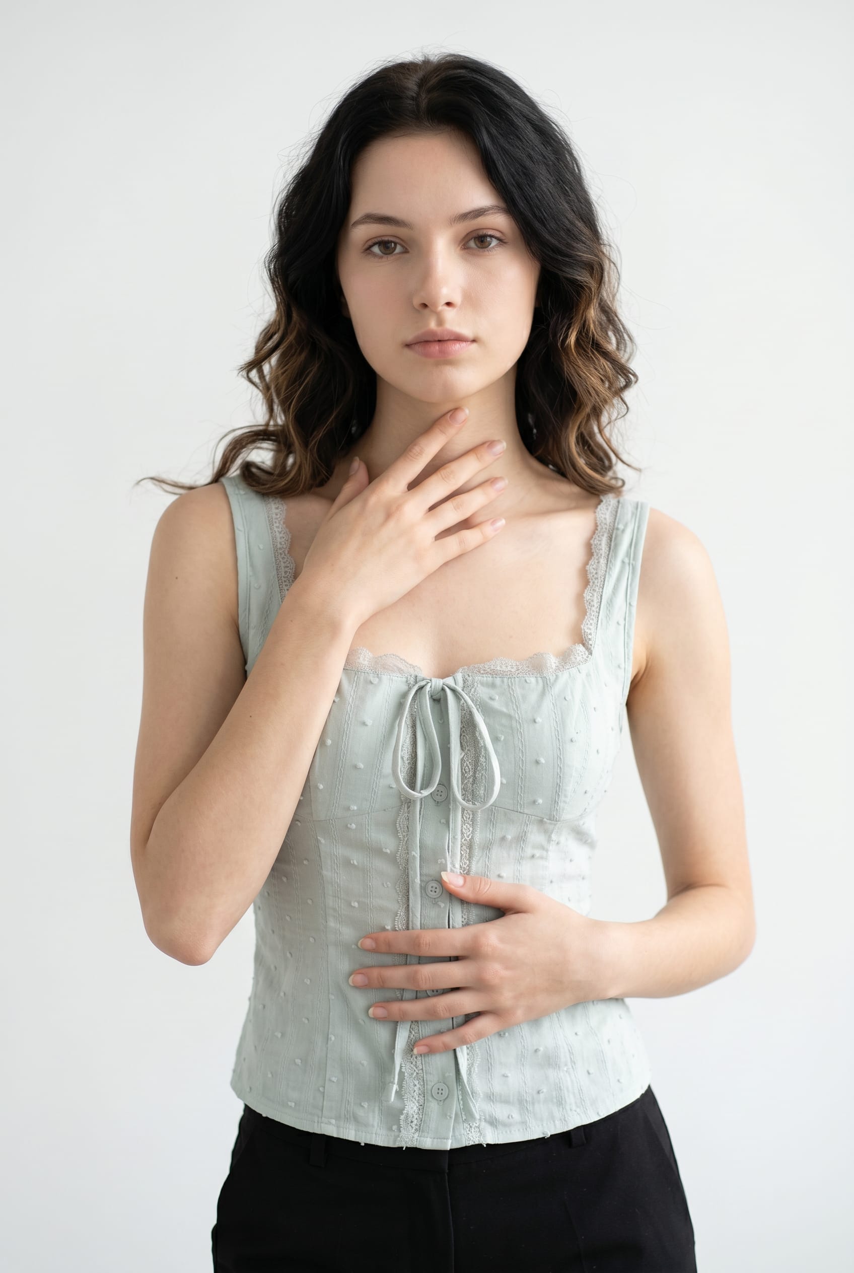 Sage Swiss Dot Corset Top