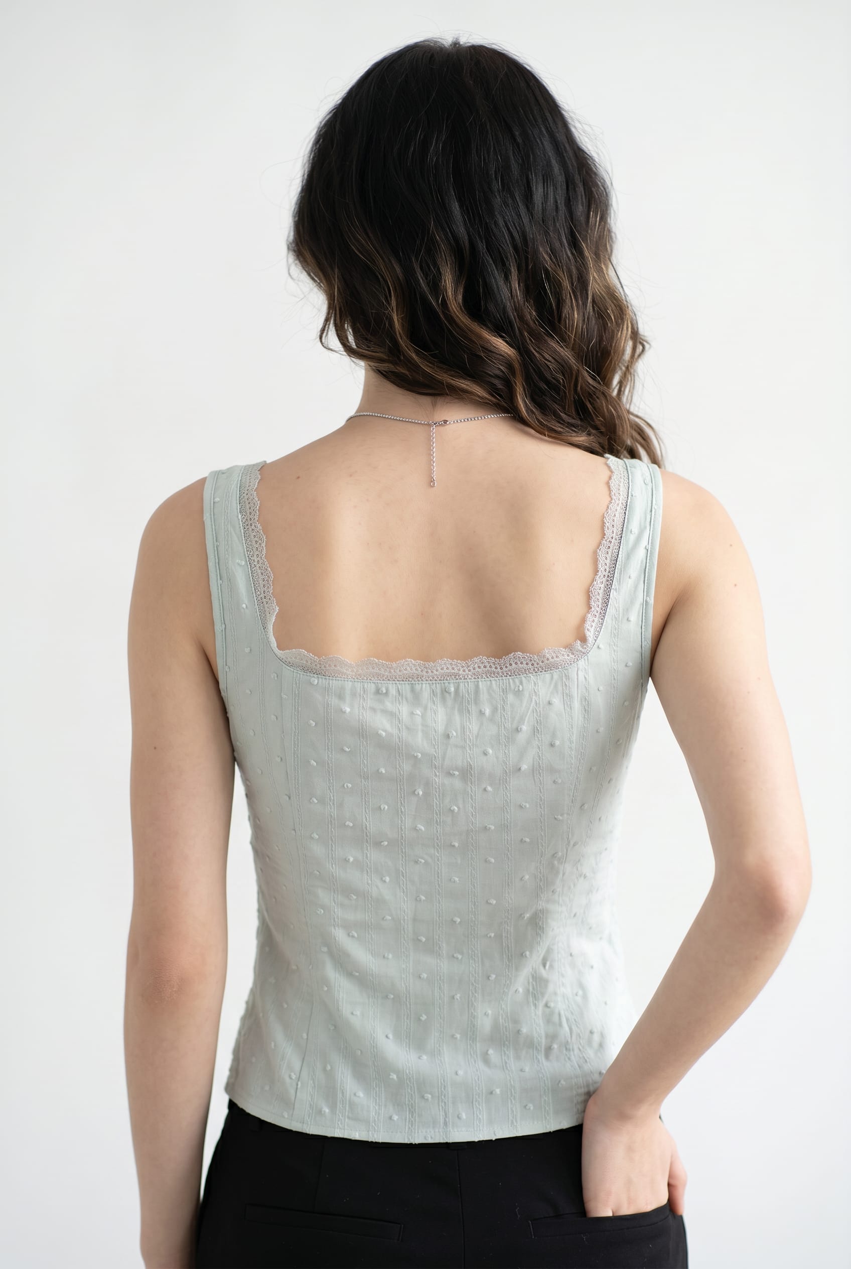 Sage Swiss Dot Corset Top