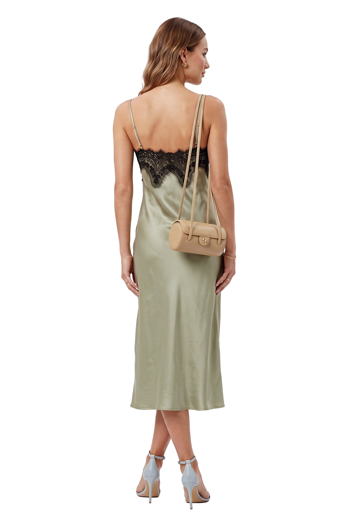 Sage Green Lace Trim Slip Dress