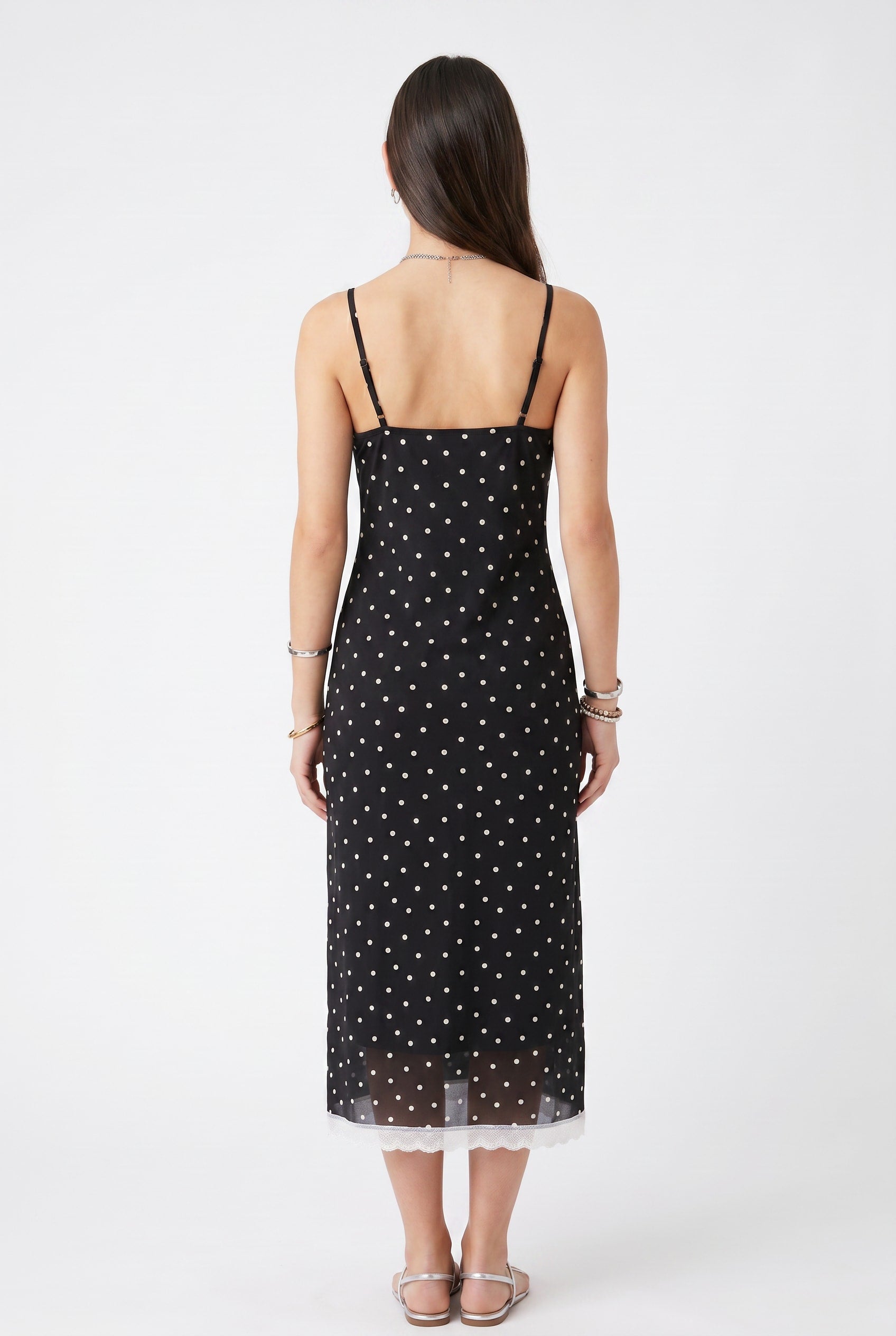 Black Polka Dot Lace-Trim Slip Dress