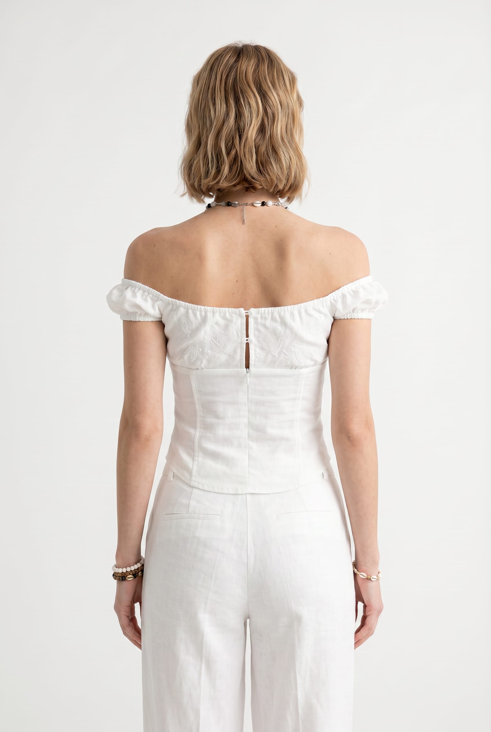 White Off Shoulder Embroidered Corset Top