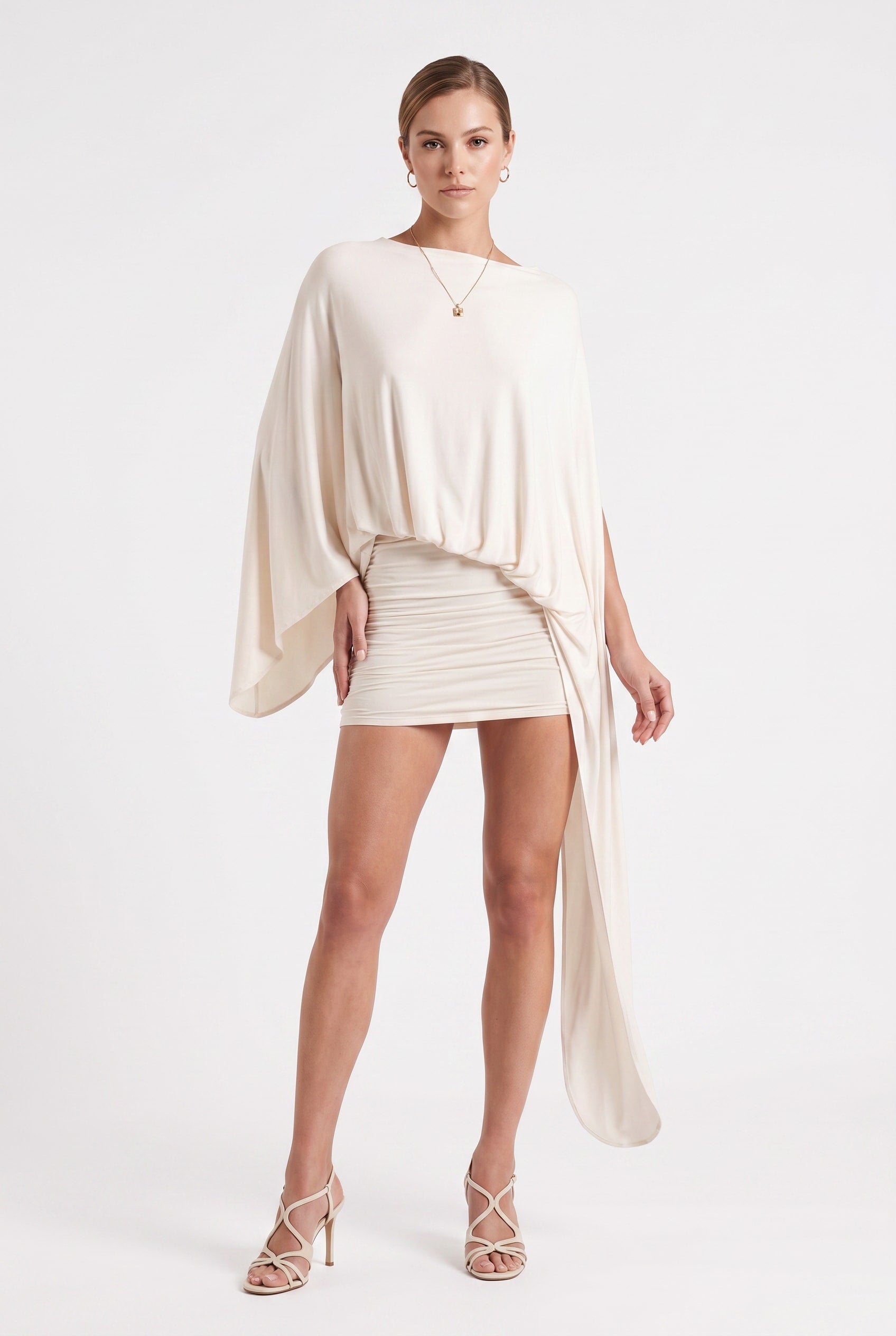 Cream Draped Sleeve Mini Dress