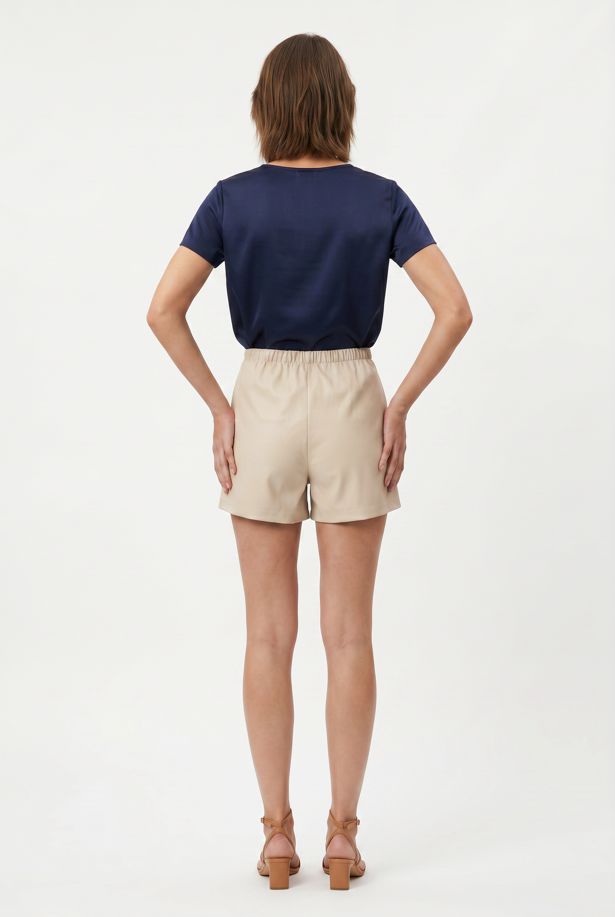 Beige High Waist Pleated Shorts