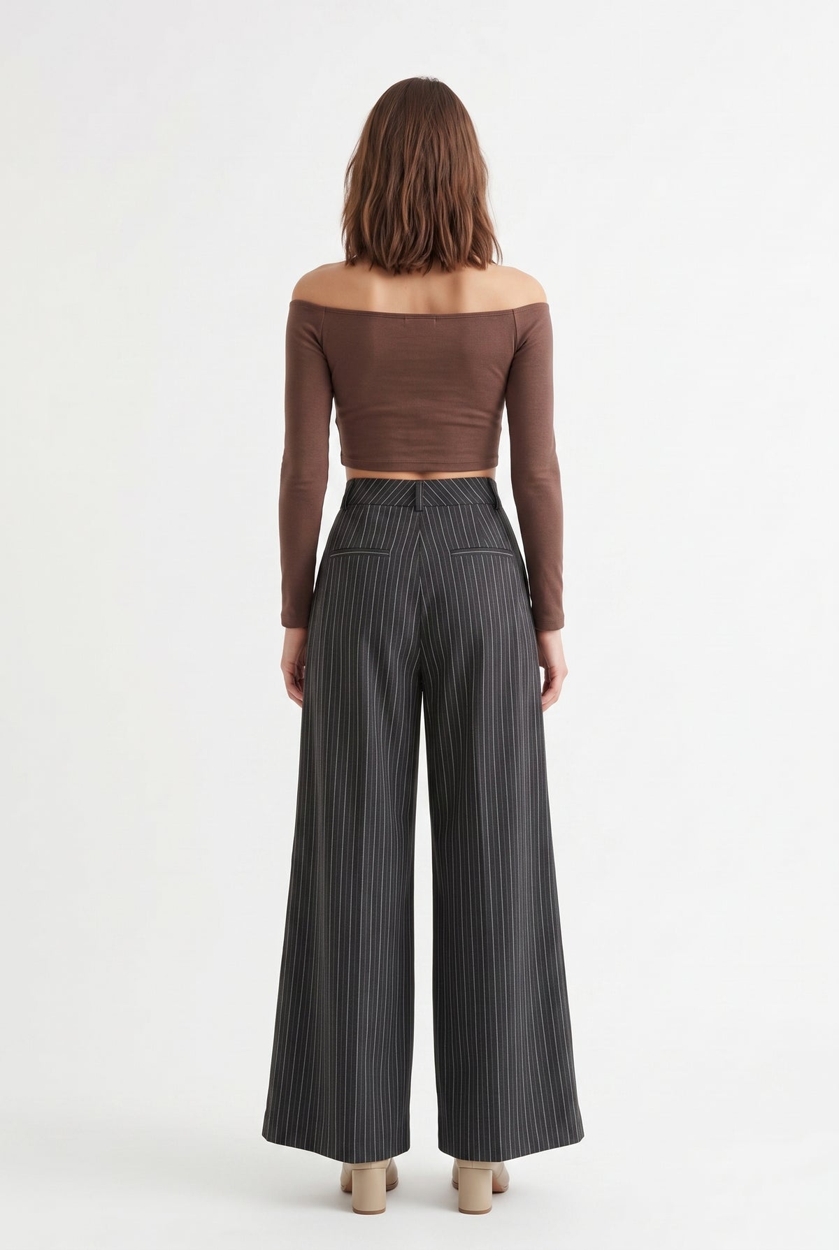 Gray Pinstripe Wide Leg Trousers