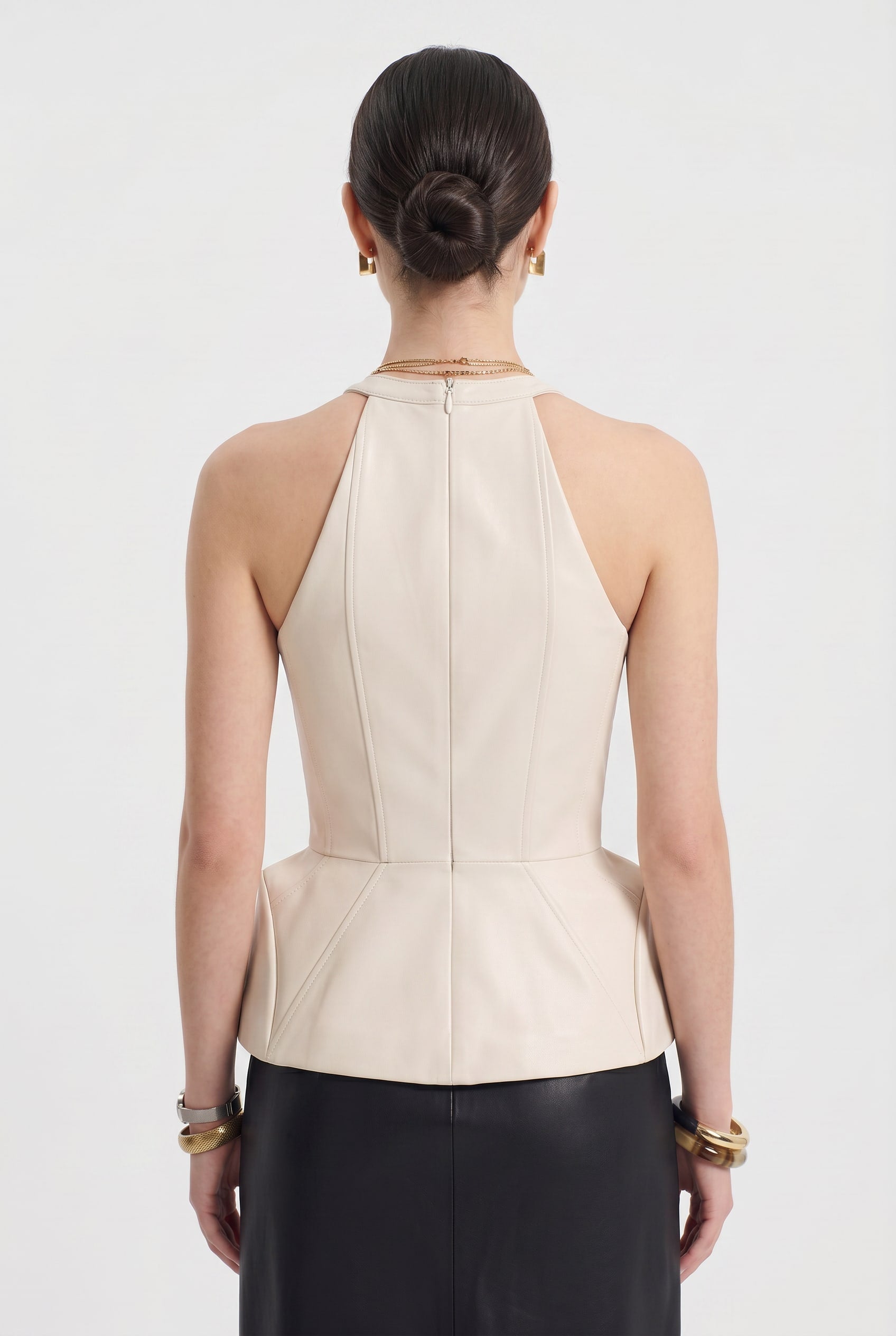 Cream Structured Peplum Sleeveless Top