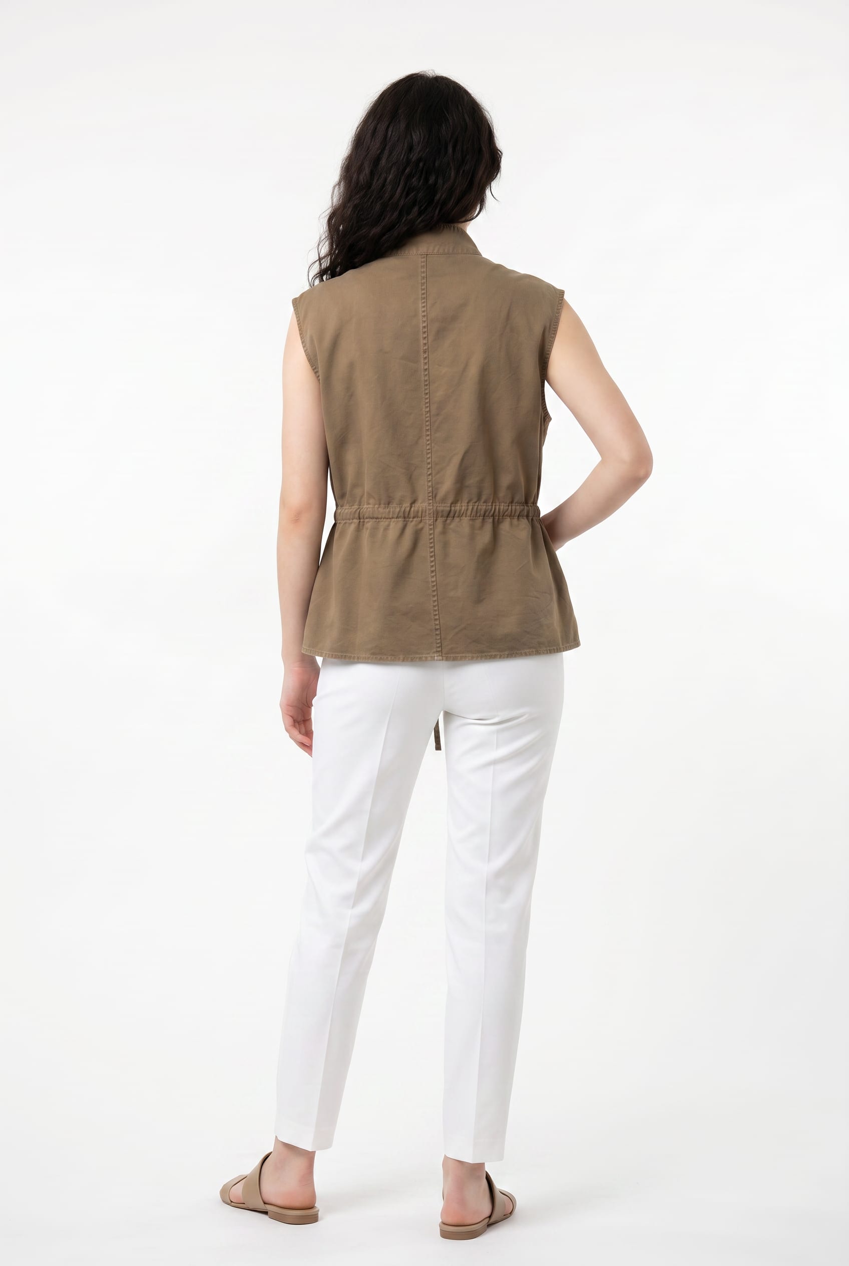 Olive Utility Vest with Drawstring Waist
