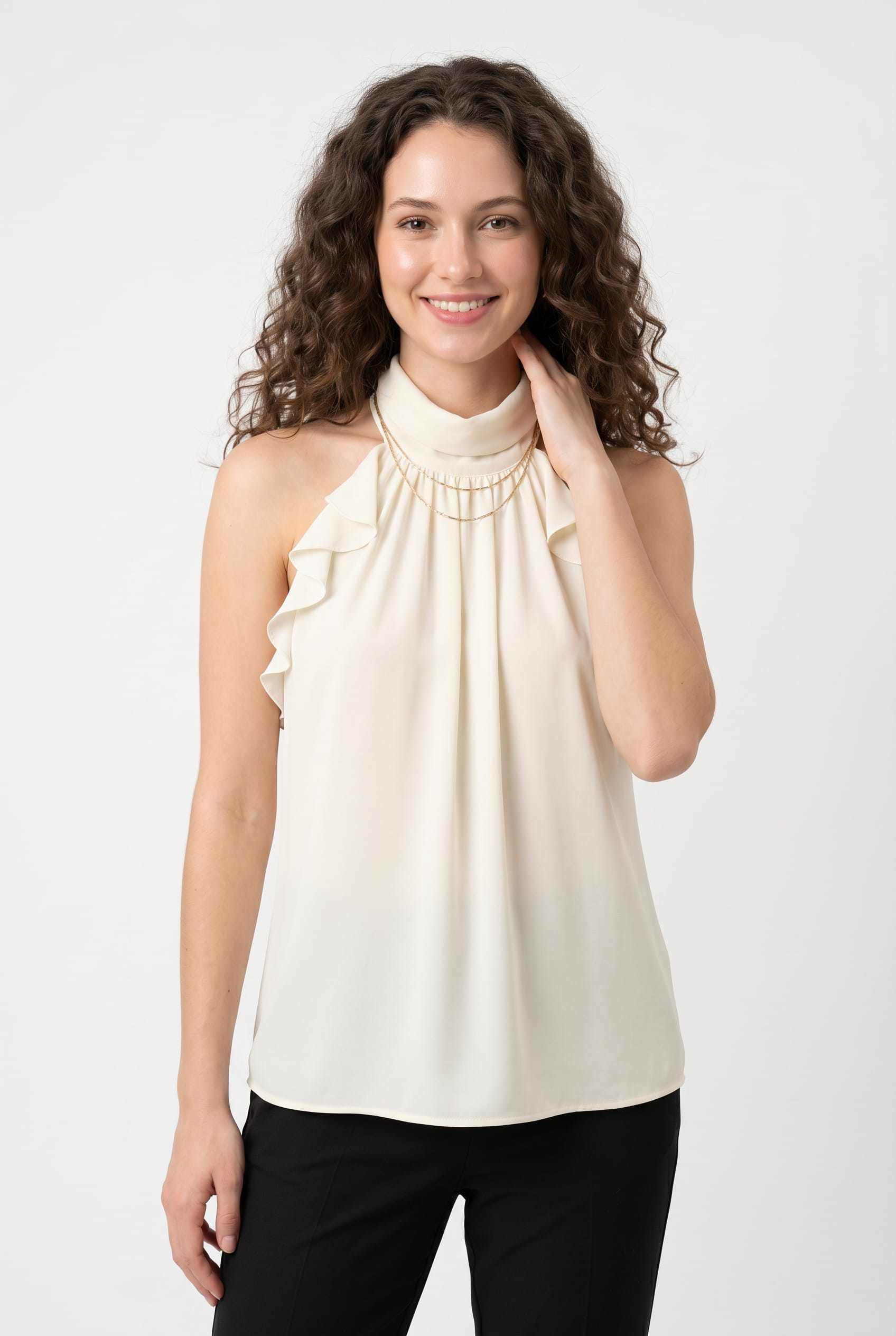 Cream Halter Neck Ruffle Top