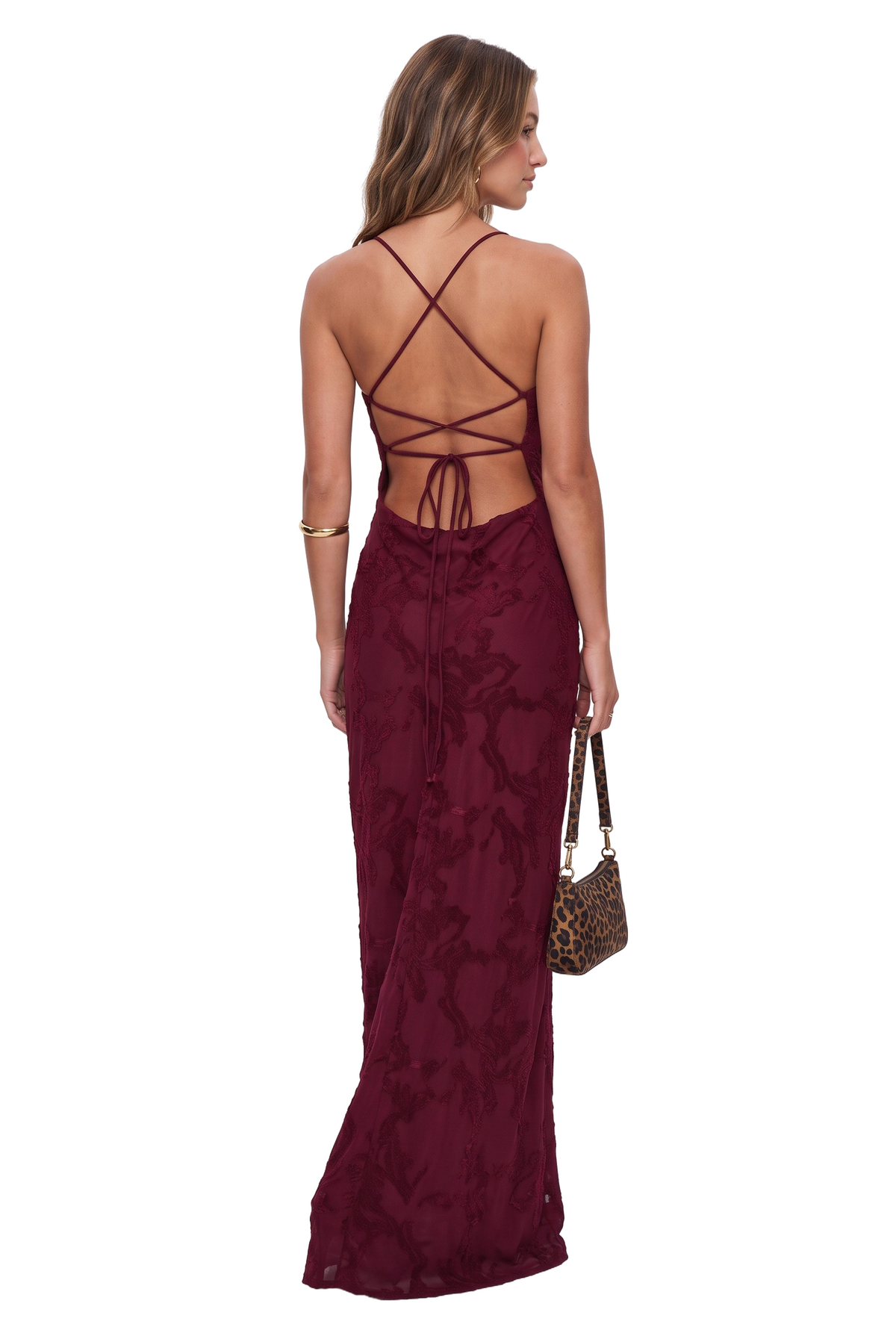 Burgundy Lace Cowl Neck Maxi Dress
