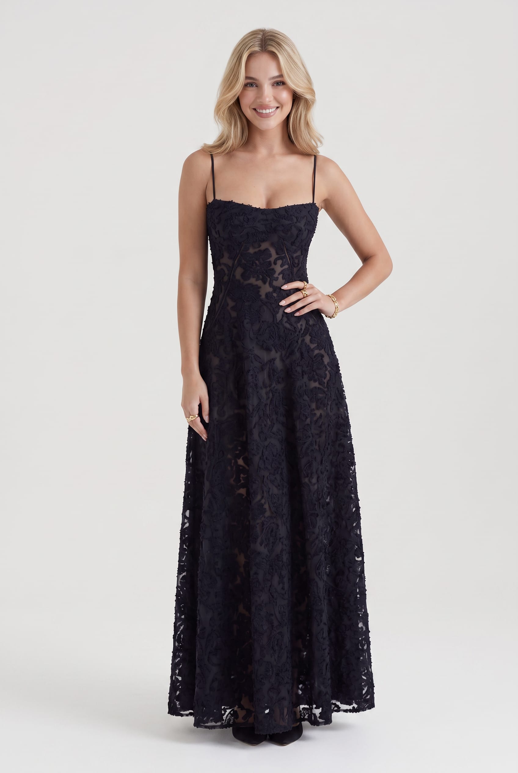 Midnight Navy Lace Maxi Evening Dress