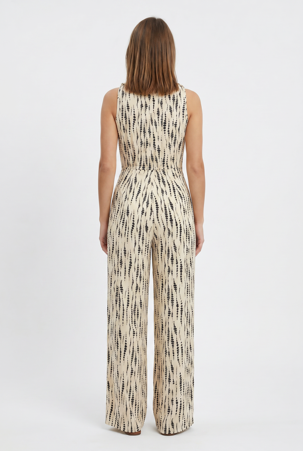 Beige Printed Wide Leg Jumpsuit