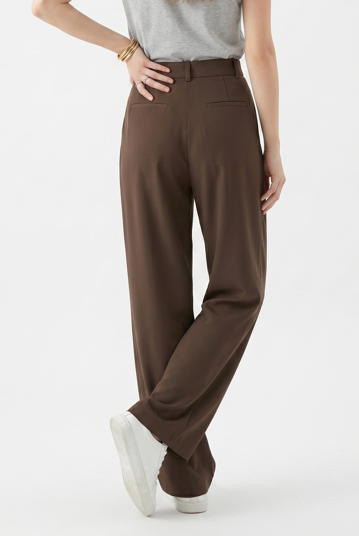 Chocolate Brown Wide Leg Pleated Trousers