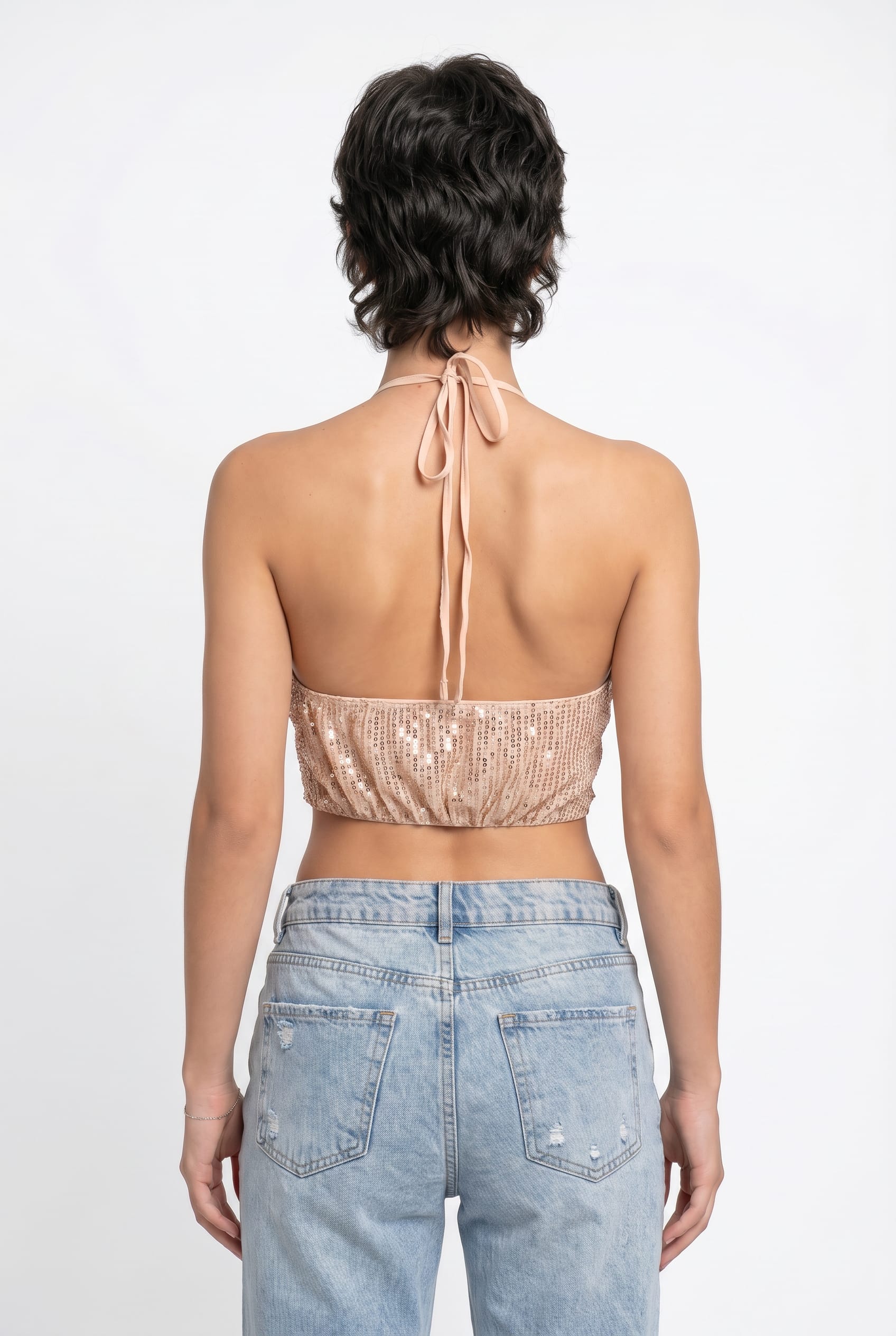 Rose Gold Sequin Halter Crop Top