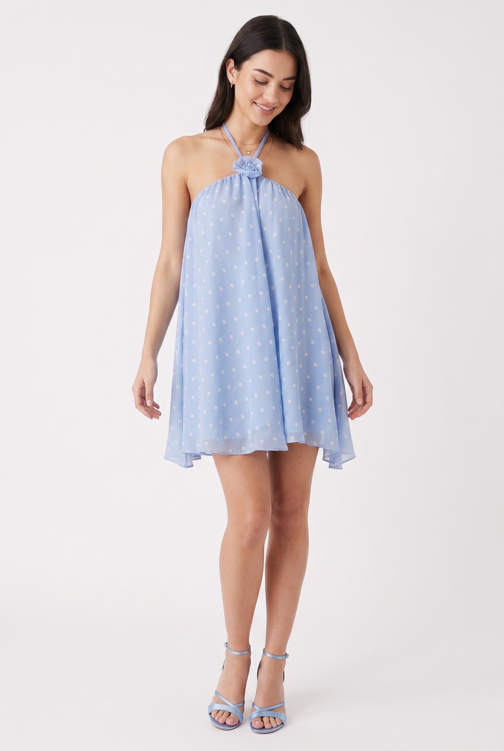 Periwinkle Polka Dot Halter Mini Dress