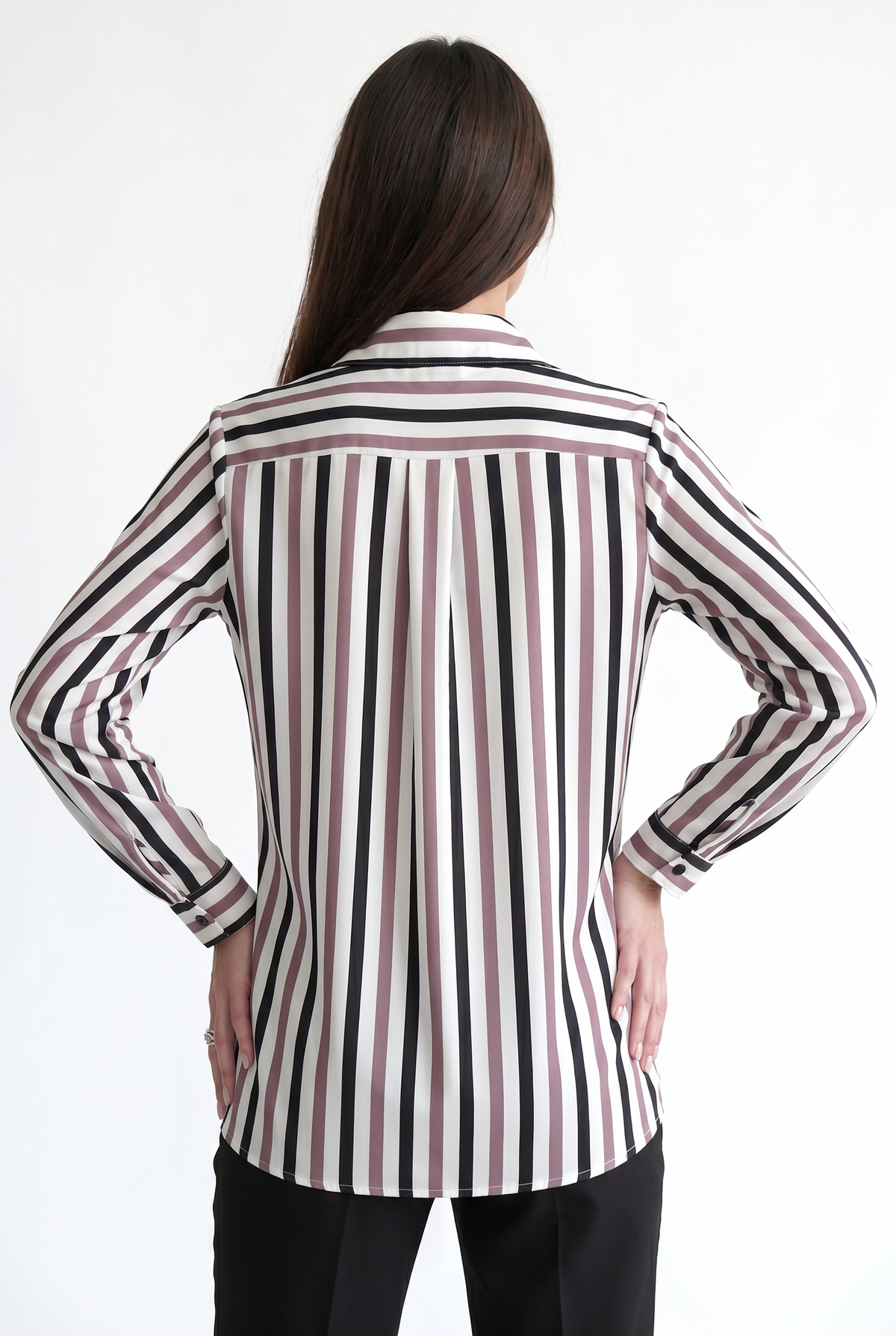 Striped Monochrome Long-Sleeve Blouse
