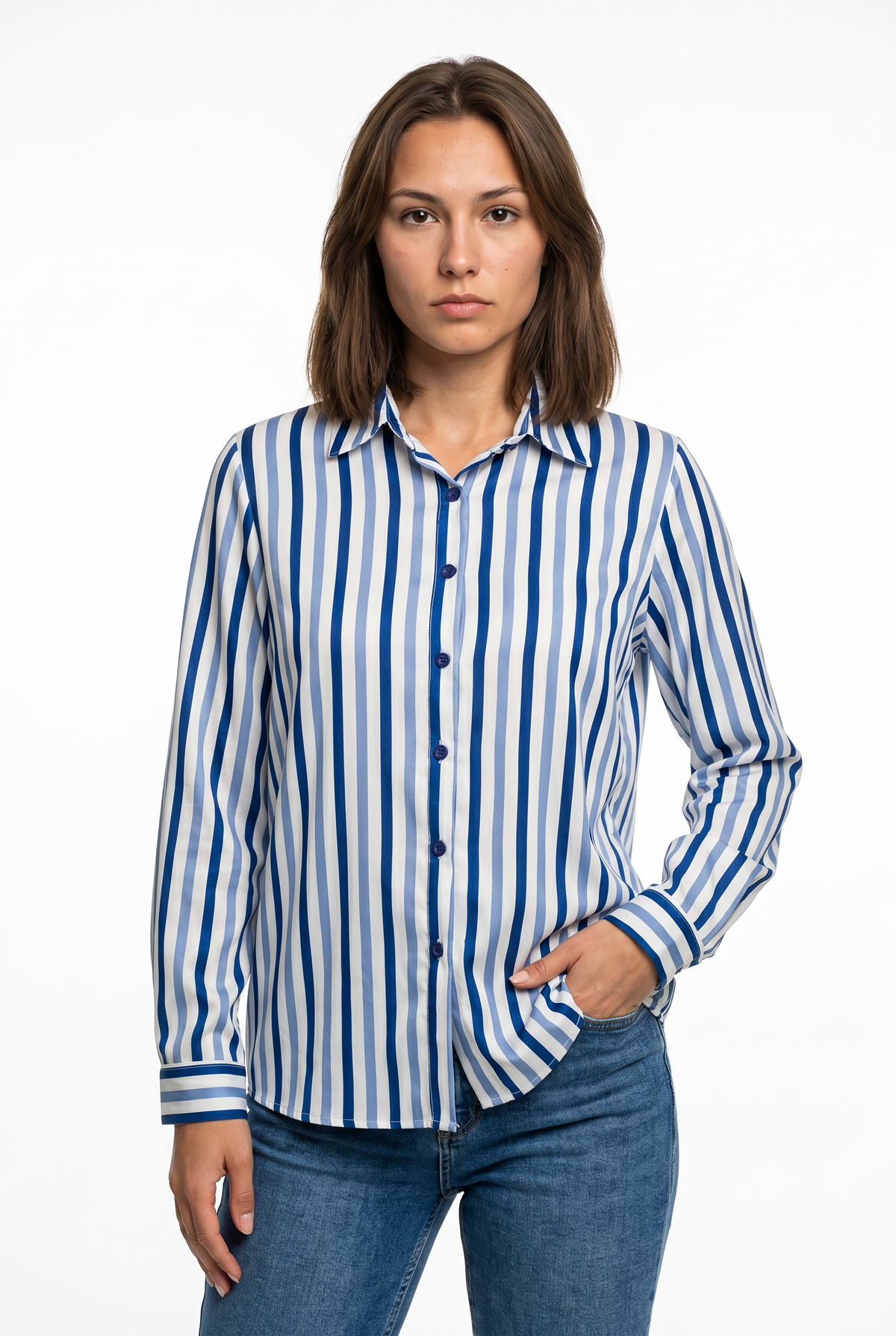 Blue Striped Relaxed Button Blouse