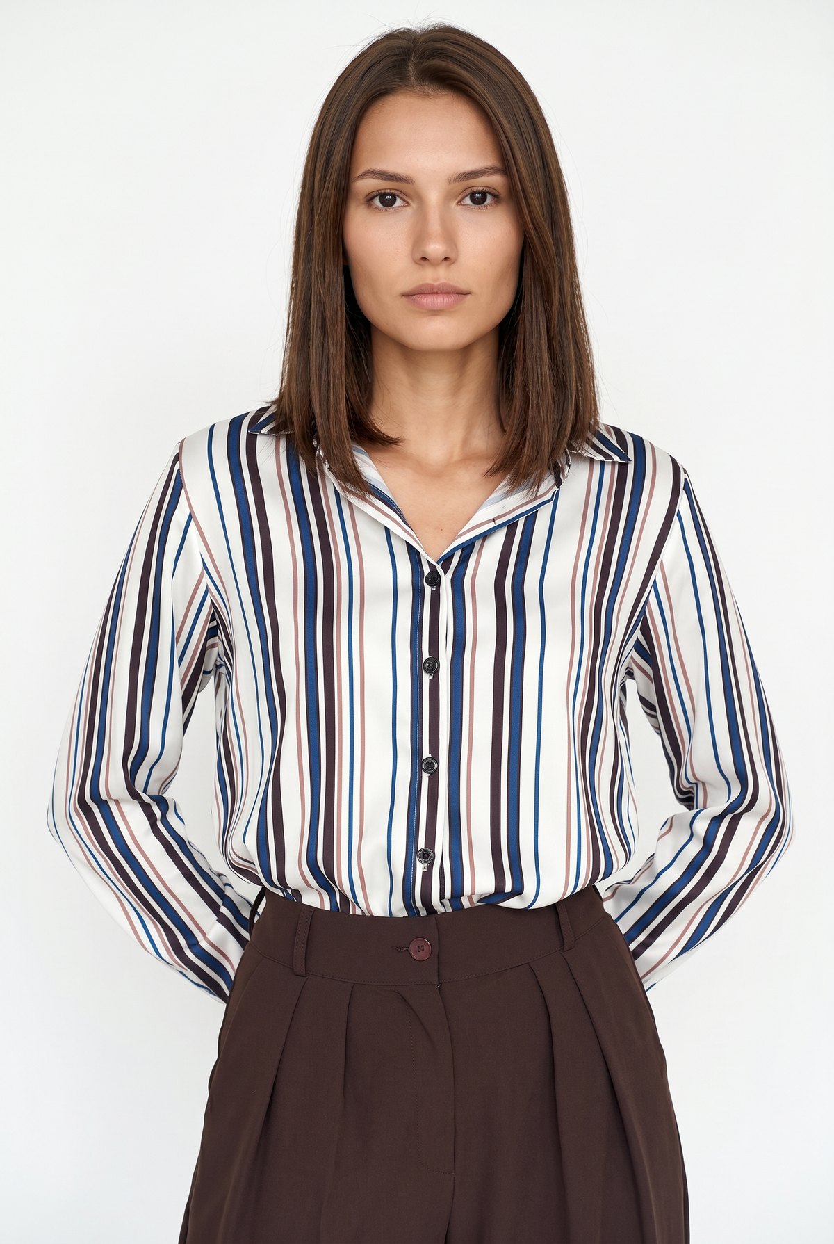 Striped Satin Navy Relaxed Blouse