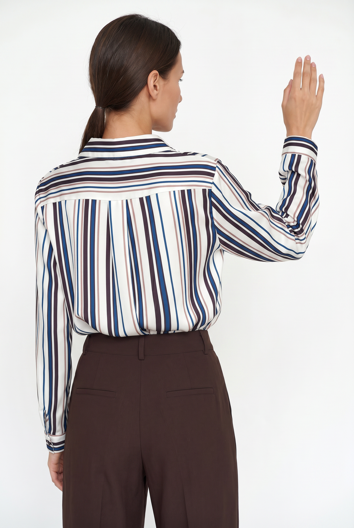 Striped Satin Navy Relaxed Blouse