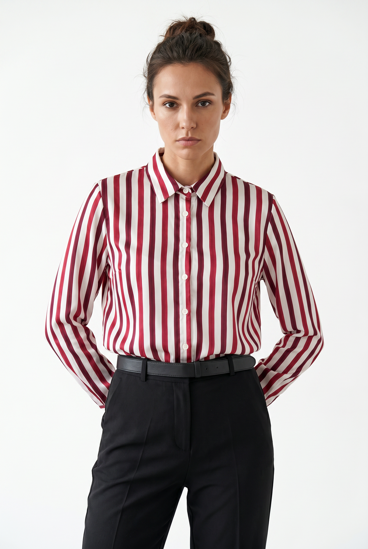 Red Striped Collared Button-Down Shirt
