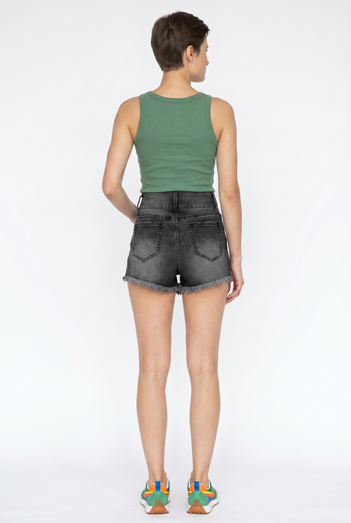 Gray High Waist Distressed Denim Shorts