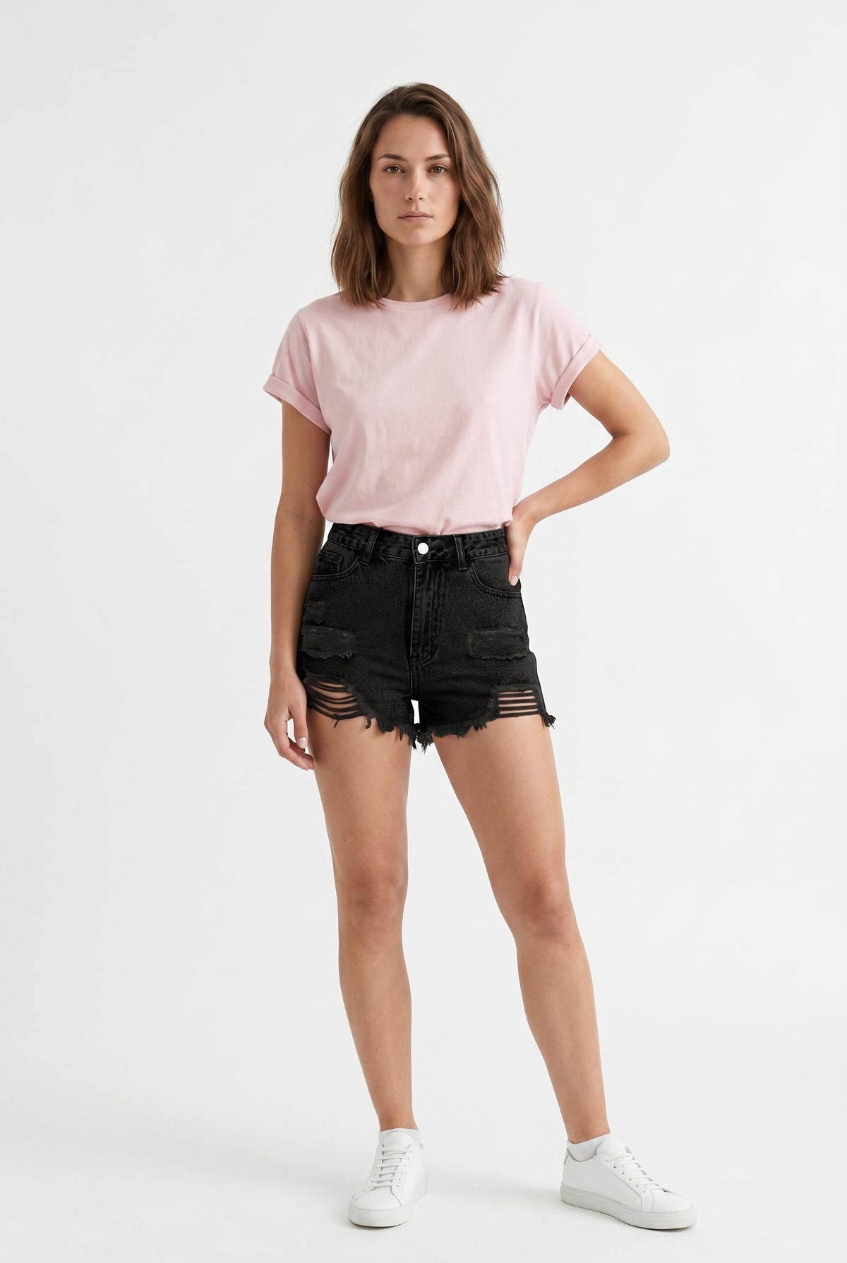 Black Distressed Denim Mini Shorts