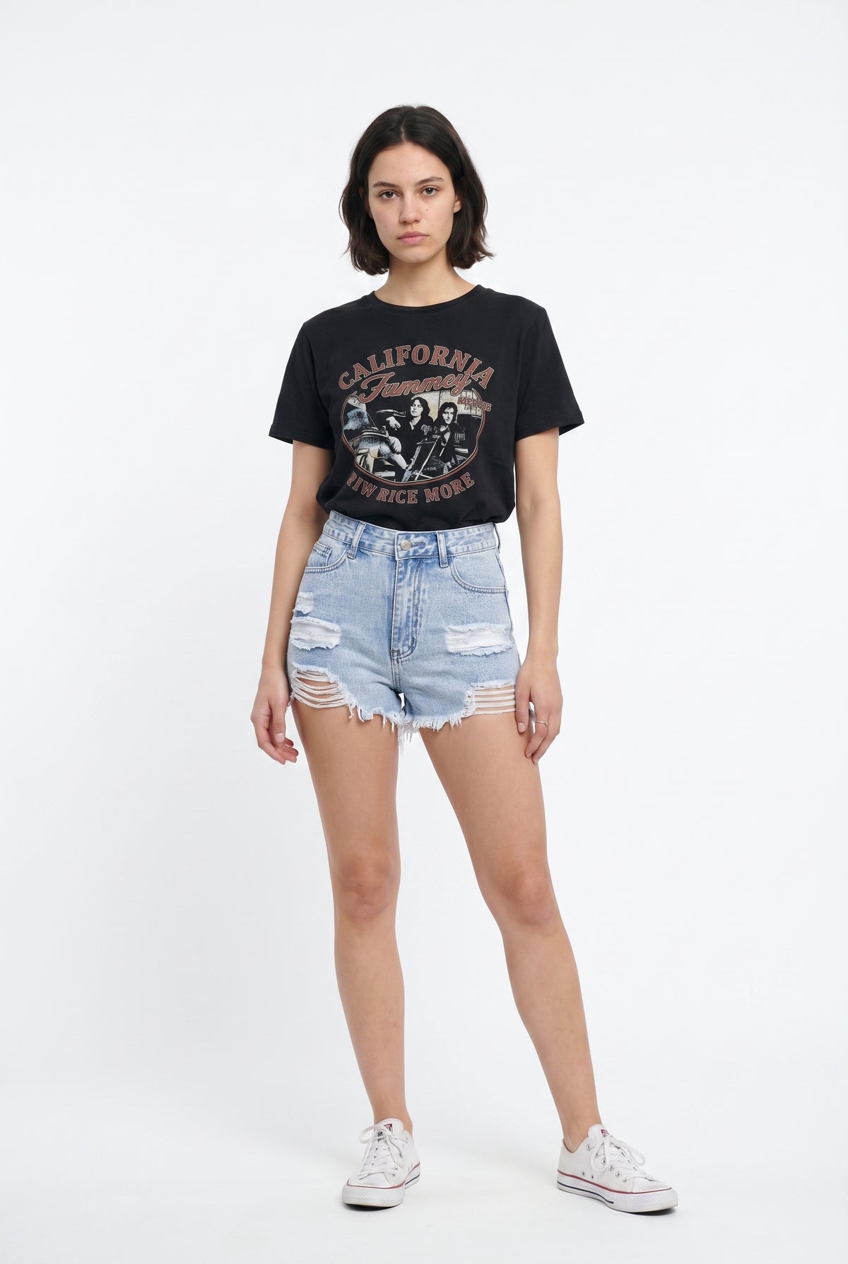Light Blue Distressed Denim Shorts