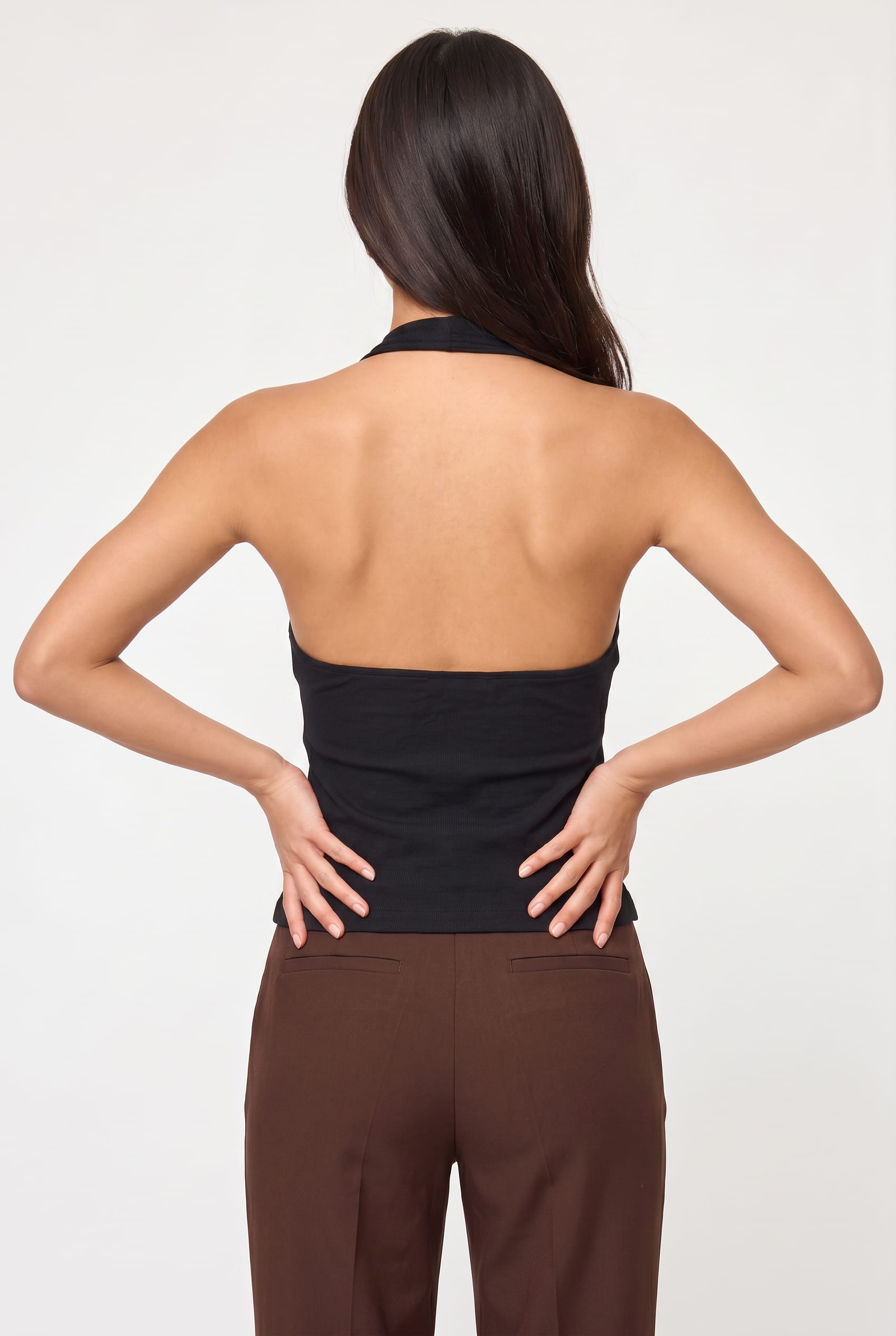 Black Halter Twist Front Top