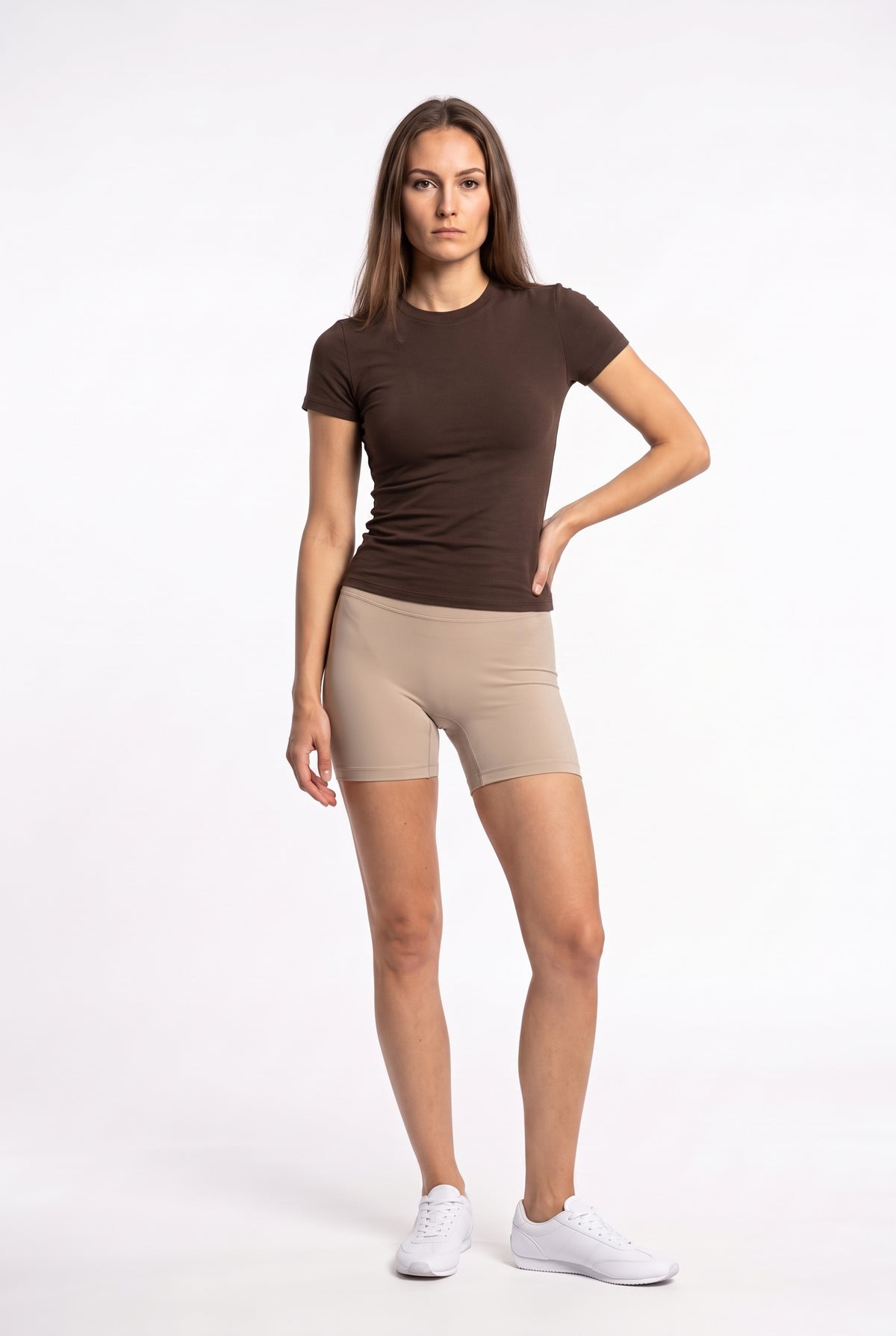 Beige Nylon Fitted Bike Shorts