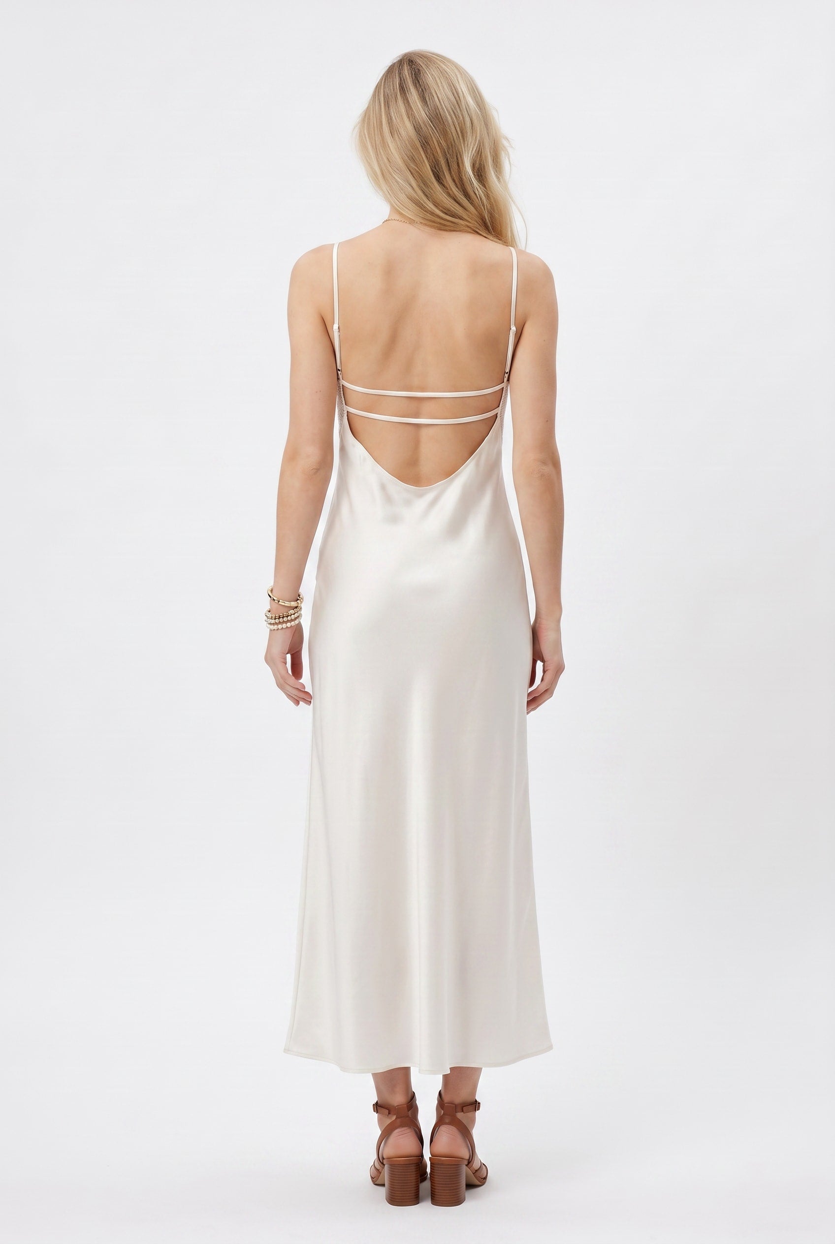 Ivory Satin Lace Trim Slip Dress