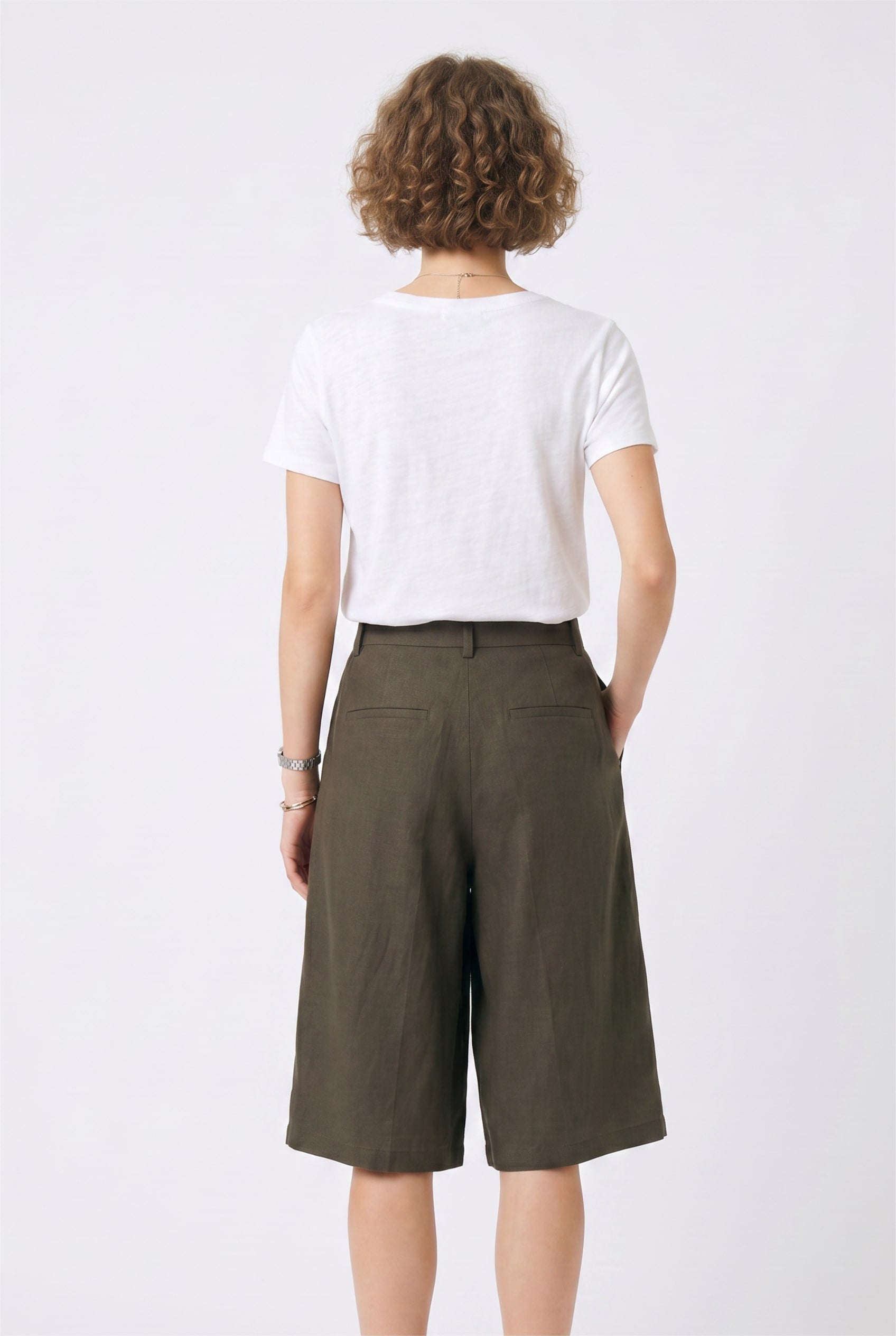 Olive Green Pleated Wide Leg Shorts