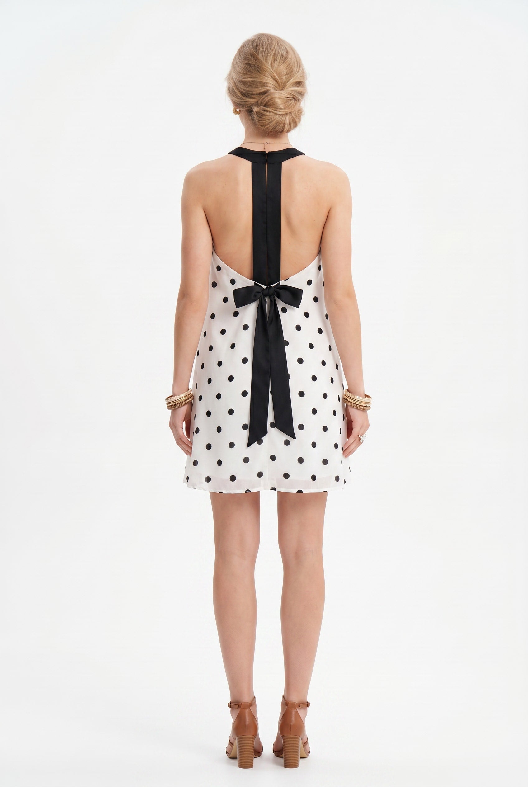 White Polka Dot Halter Neck Mini Dress