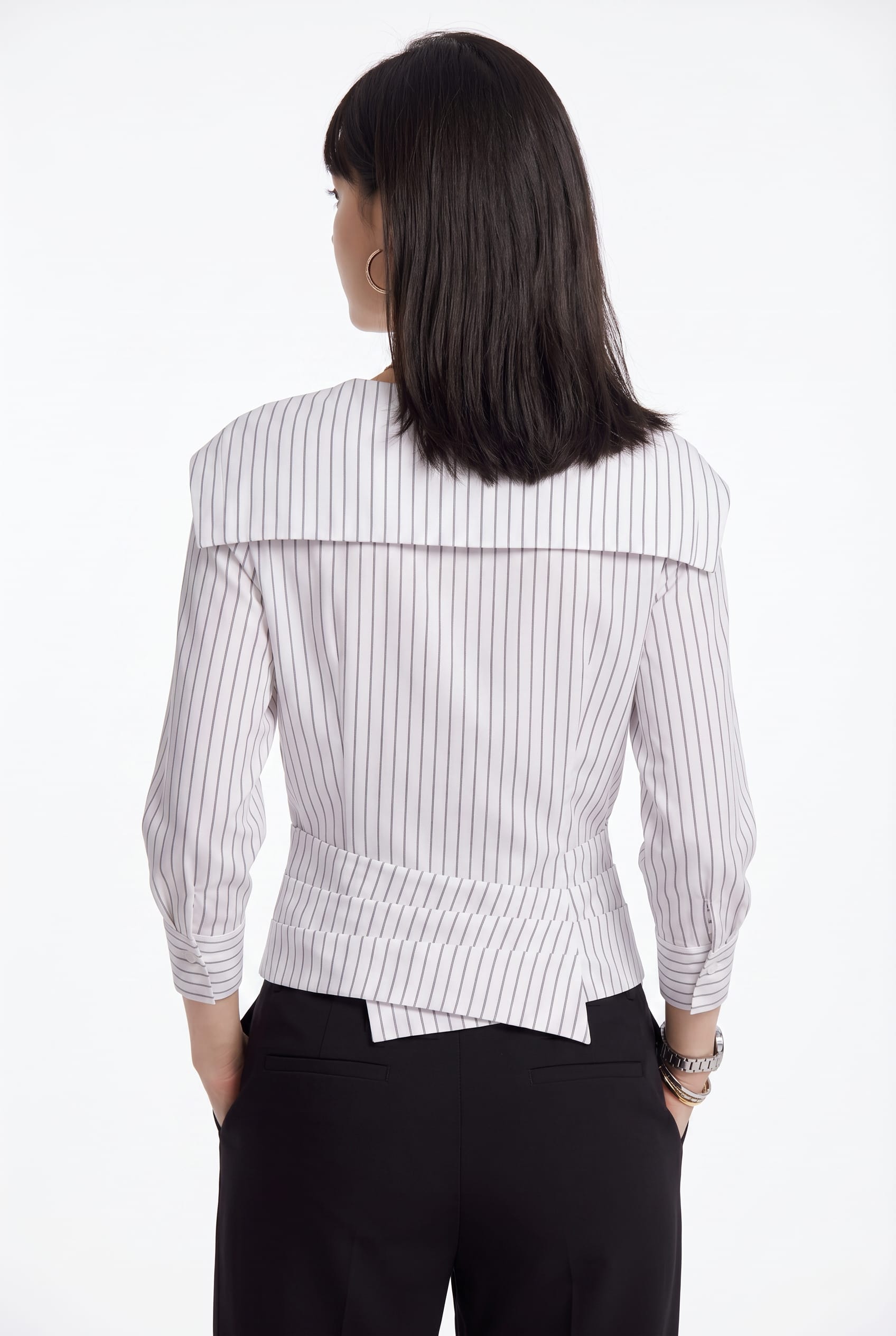 White Striped Asymmetric Wrap Blouse