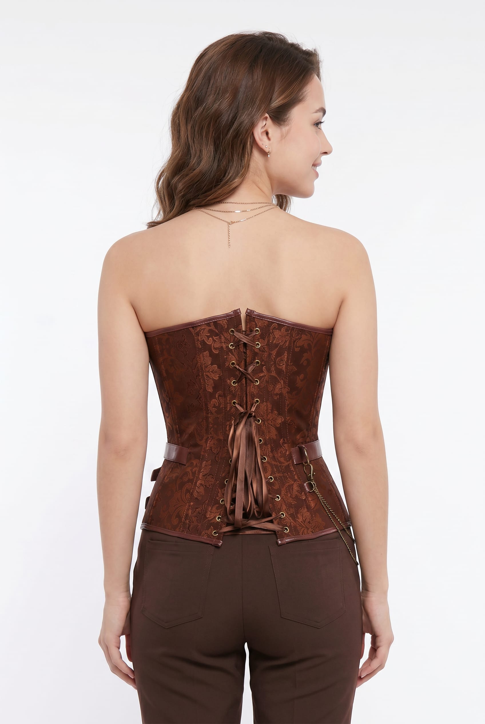 Brown Embossed Leather Corset Top